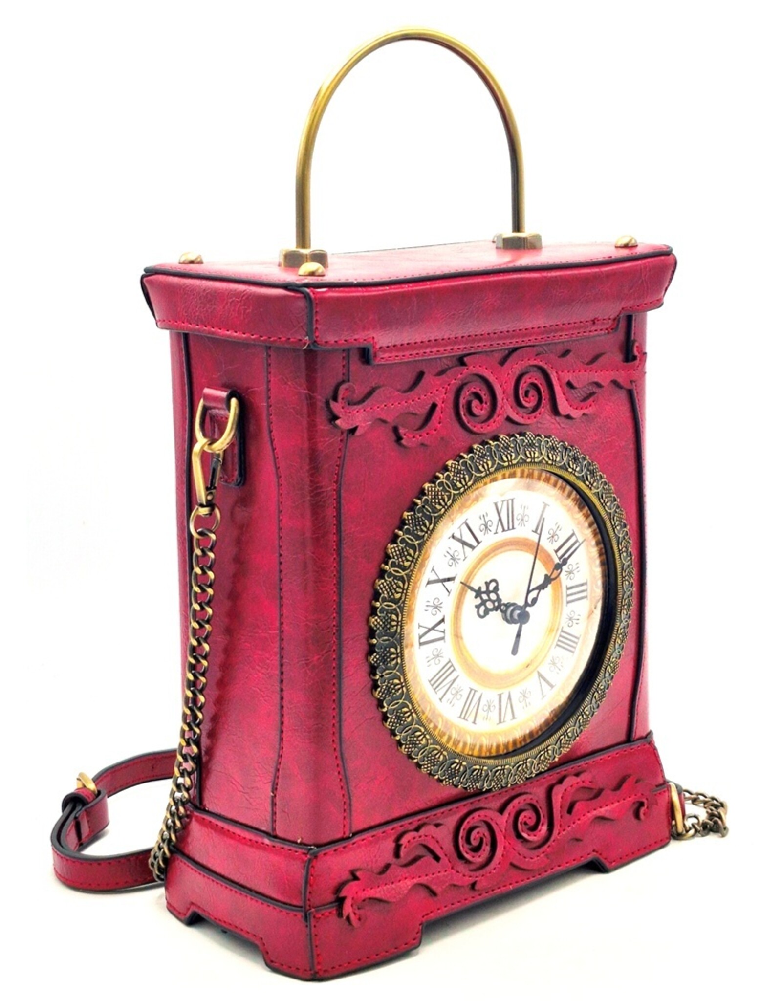 Magic Bags Fantasy tassen en portemonnees - Handtas met Werkende Klok Vintage stijl wijnrood