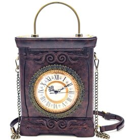 Magic Bags Handbag with Working Clock Vintage Style brown