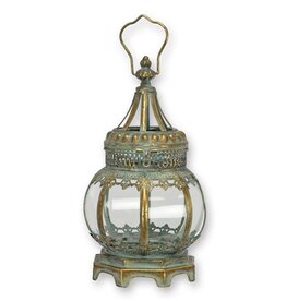 Trukado Tinnen Lantaarn "Pompoen" met Glazen Vensters 32,4cm