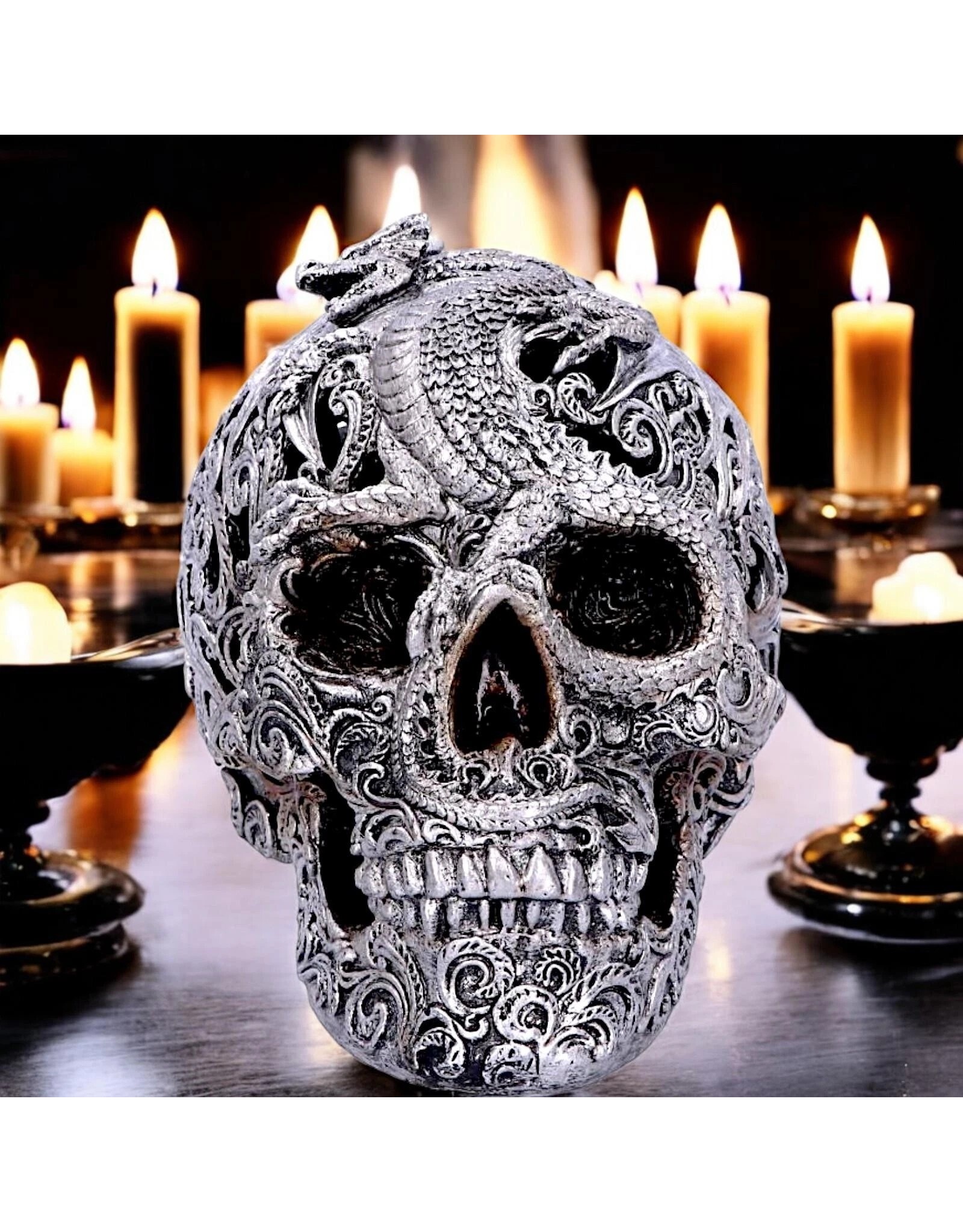 Alator Skulls - Skull with engraved Dragon ornament Cranial Drakos - Nemesis Now