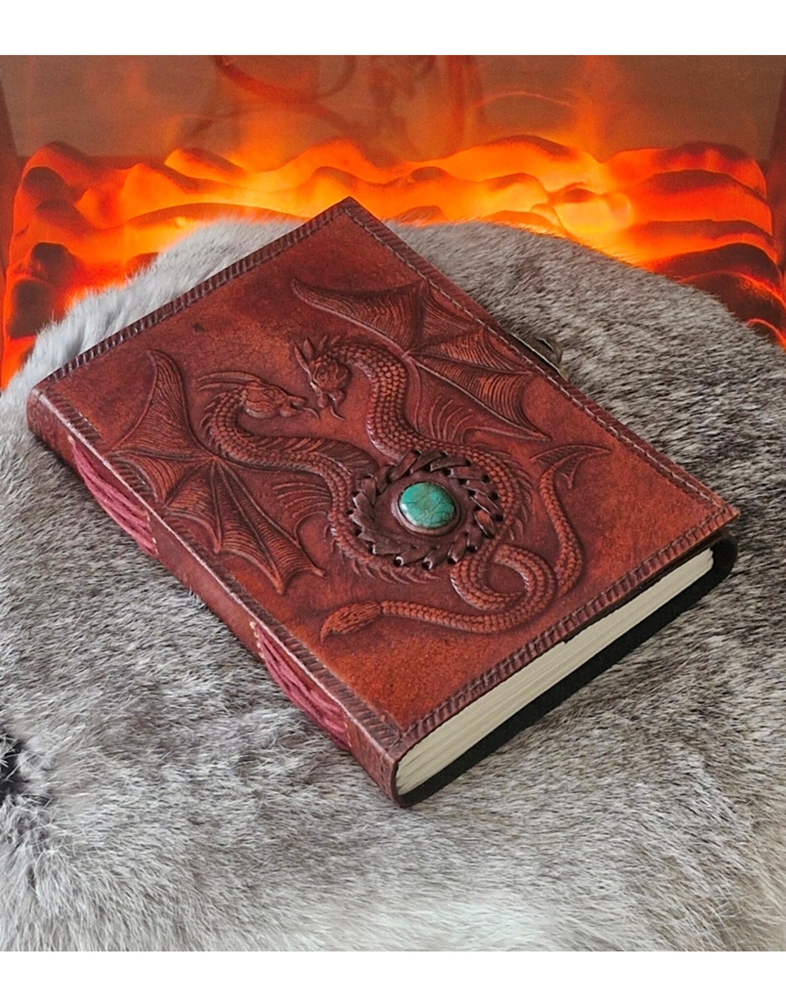 AWG Miscellaneous - Leather Journal with Two Dragons and Turquoise