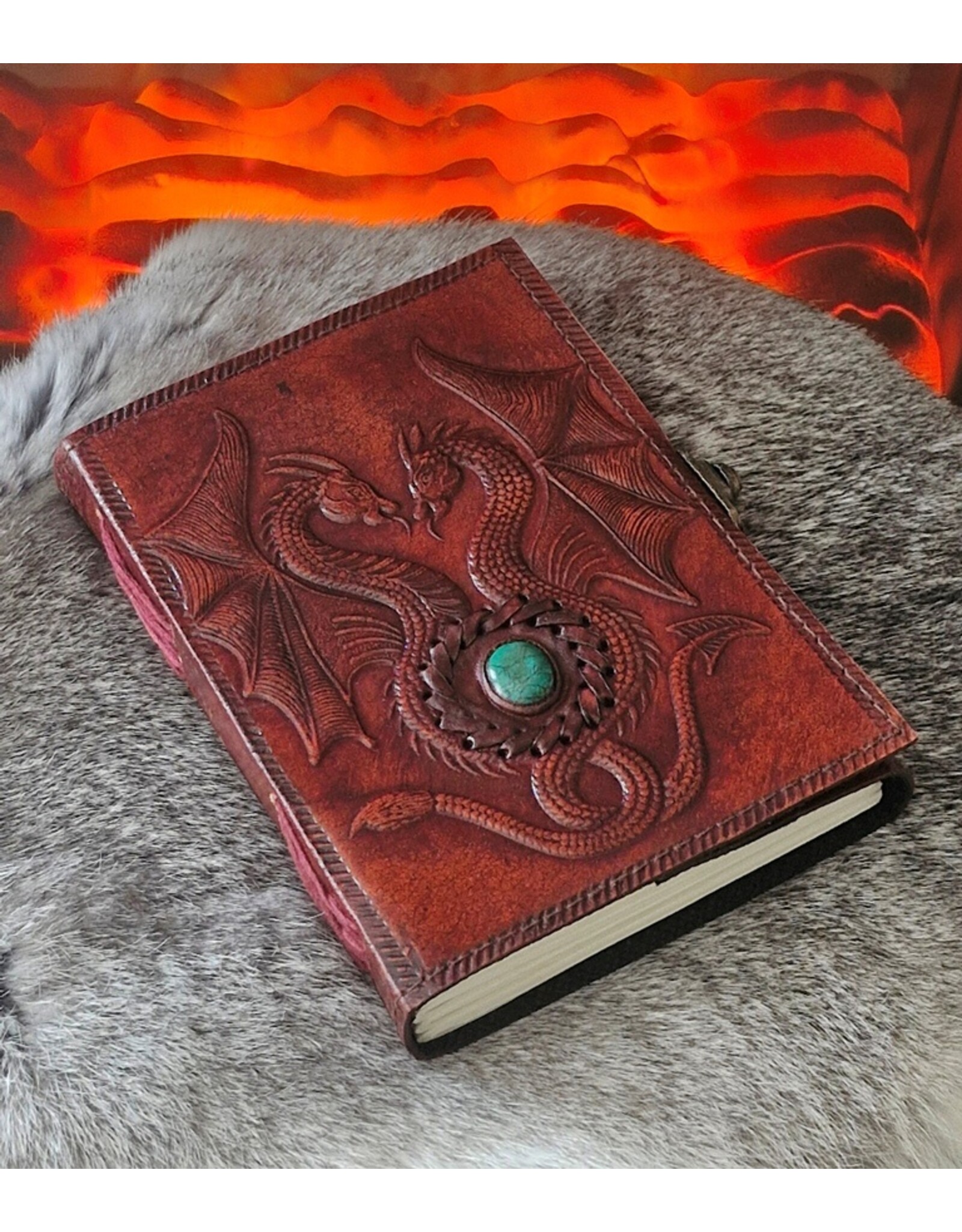 AWG Miscellaneous - Leather Journal with Two Dragons and Turquoise