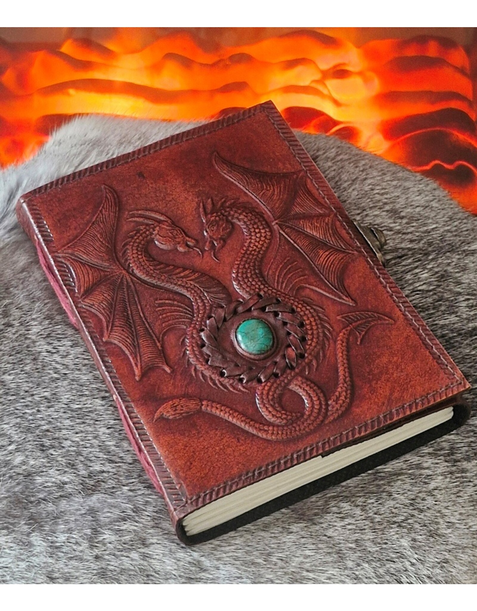 AWG Miscellaneous - Leather Journal with Two Dragons and Turquoise