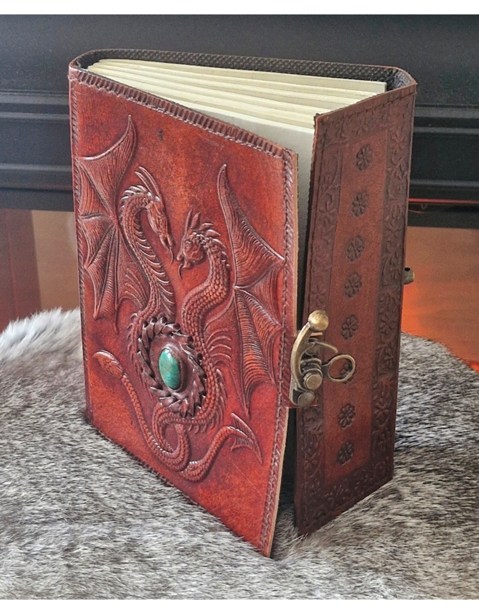 AWG Miscellaneous - Leather Journal with Two Dragons and Turquoise