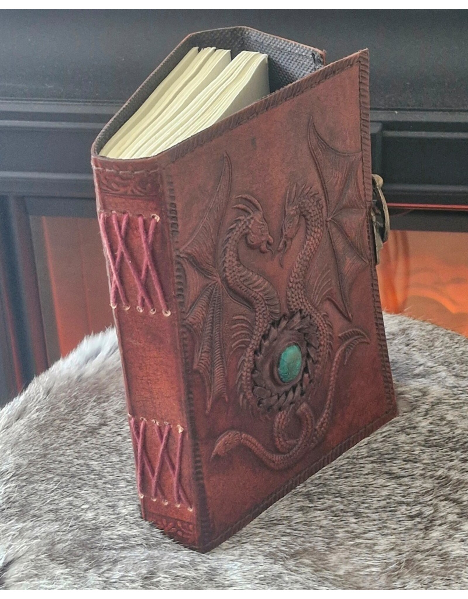 AWG Miscellaneous - Leather Journal with Two Dragons and Turquoise