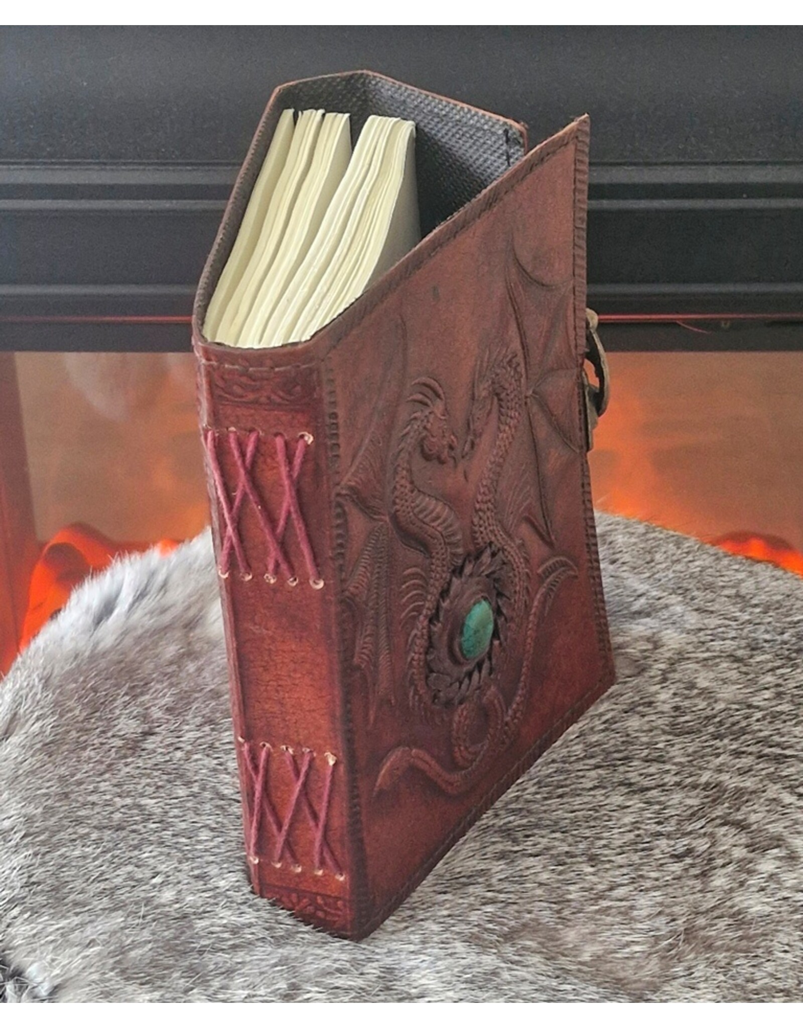 AWG Miscellaneous - Leather Journal with Two Dragons and Turquoise