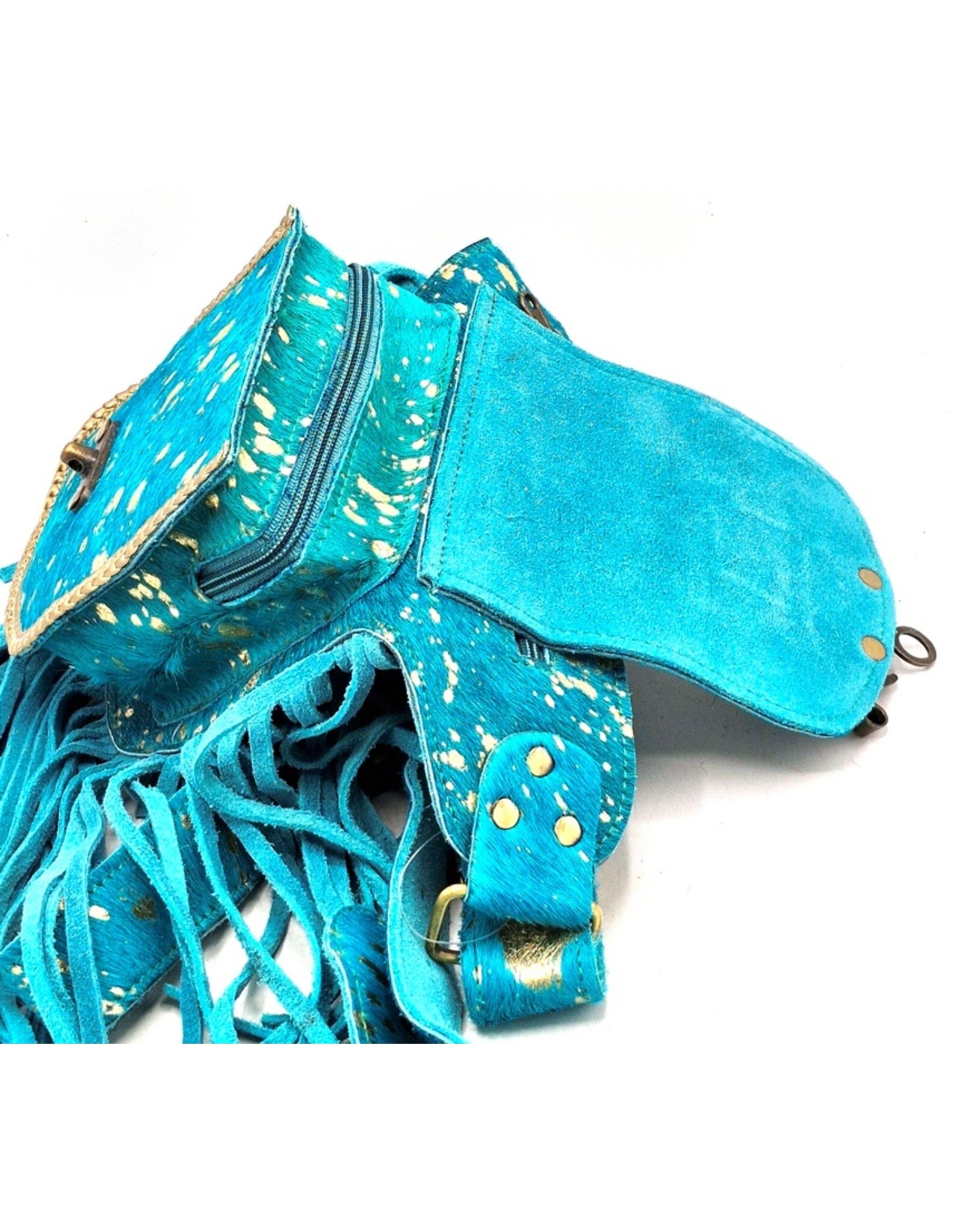 Trukado Leren Festivaltasjes, heuptassen en riemtassen - Koeienhuid Heuptas met franjes Ibiza Stijl (hazelnoot)