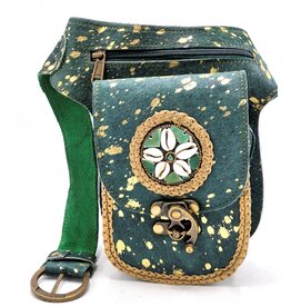 Trukado Heuptas met franjes Koeienhuid Ibiza Stijl groen