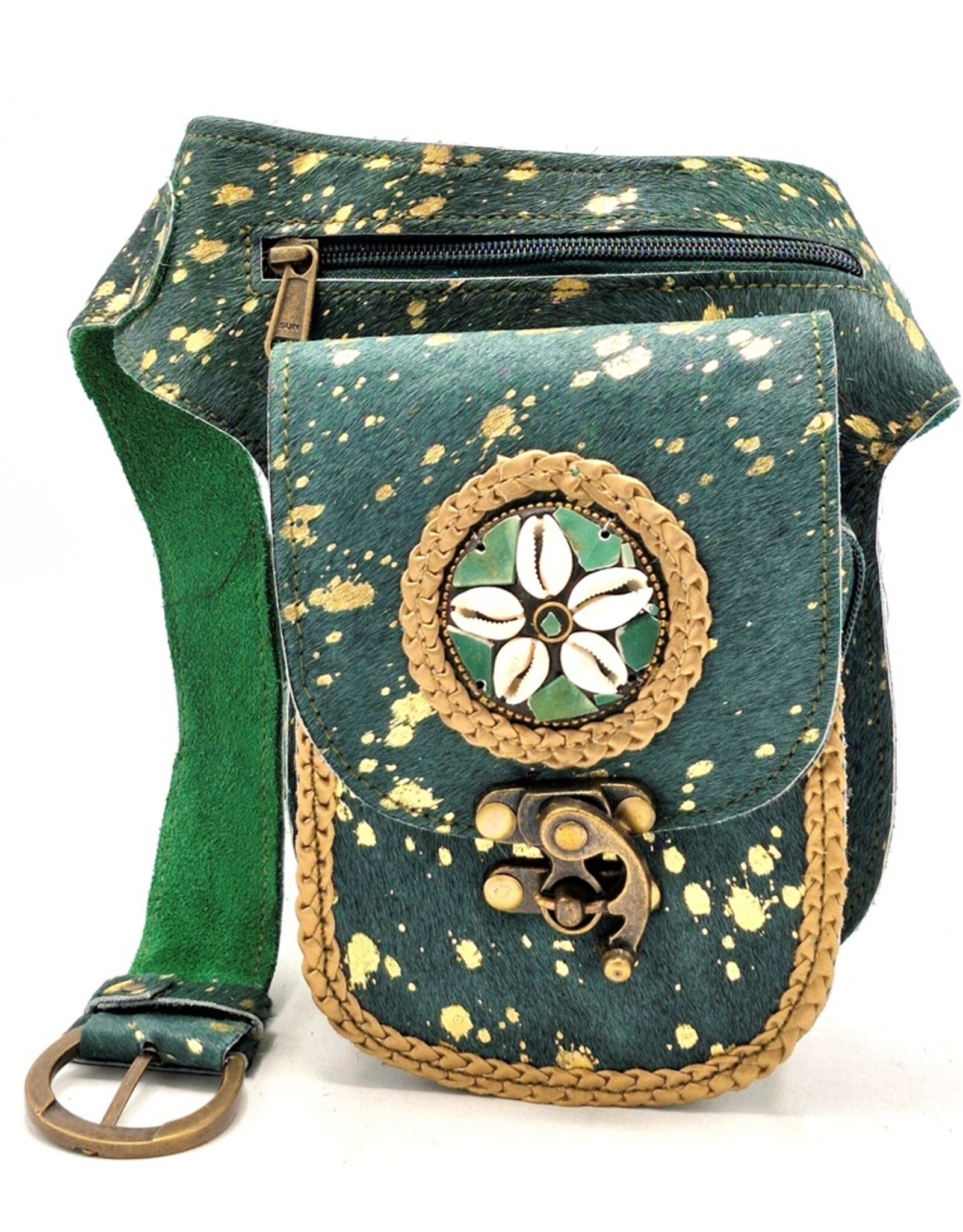 Trukado Leather Festival bags, waist bags and belt bags - Waistbag with Fringes Cowhide Ibiza Style green