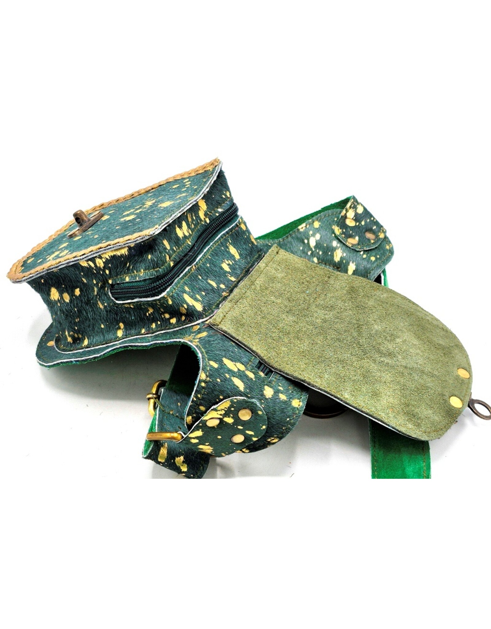 Trukado Leather Festival bags, waist bags and belt bags - Waistbag with Fringes Cowhide Ibiza Style green