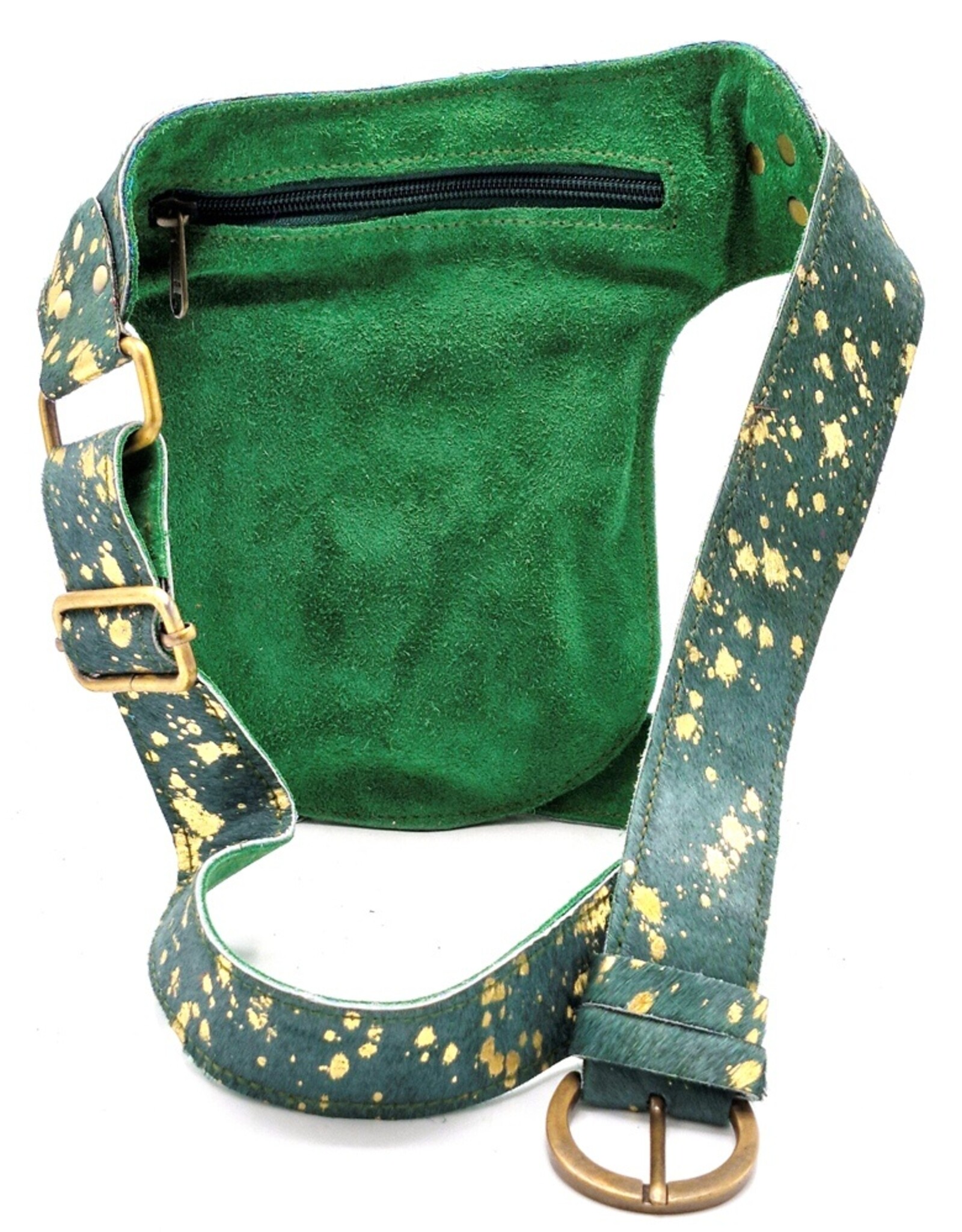 Trukado Leather Festival bags, waist bags and belt bags - Waistbag with Fringes Cowhide Ibiza Style green