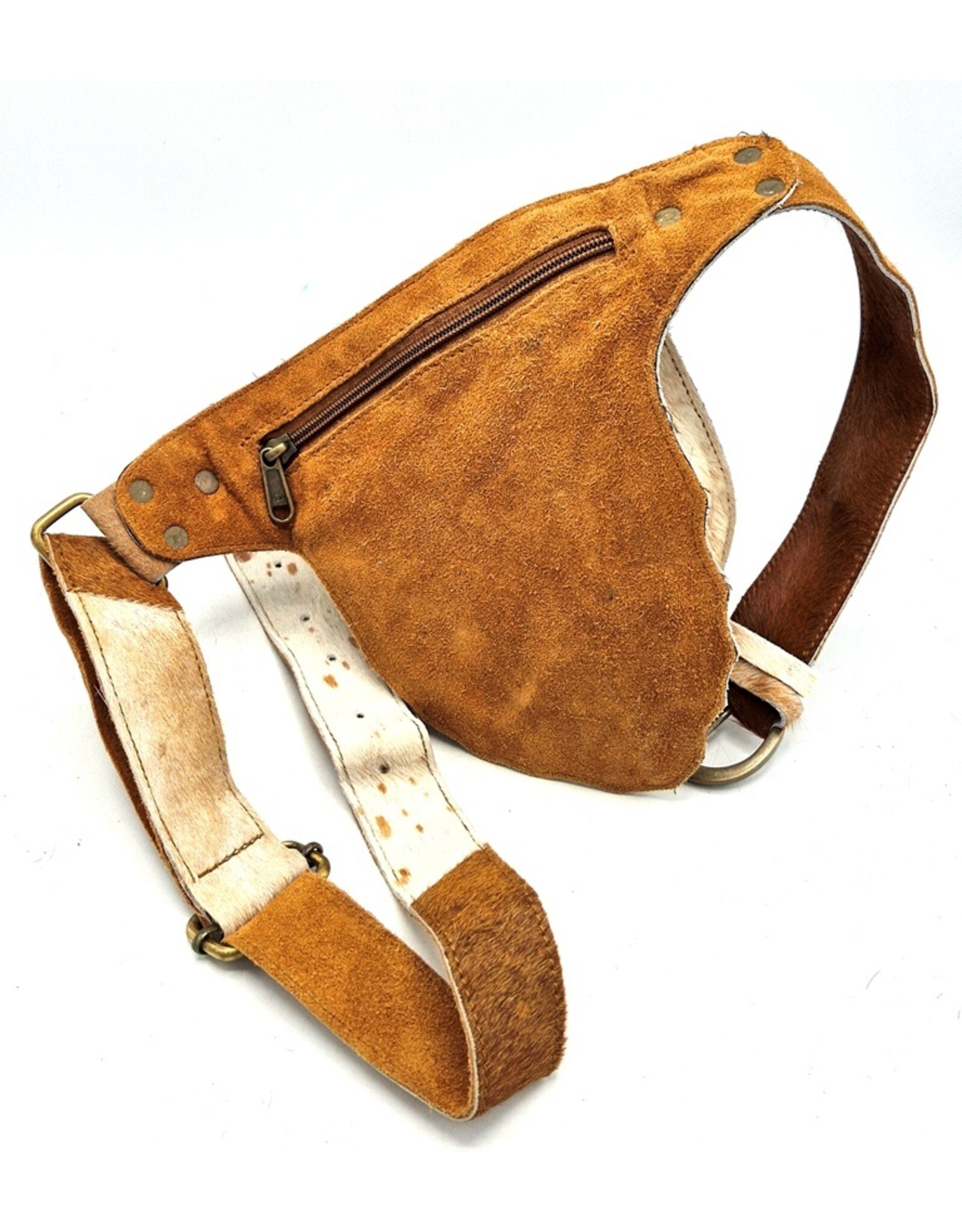 Trukado Leren Festivaltasjes, heuptassen en riemtassen -  Koeienhuid Heuptas  met Vintage Haakje bruin/creme/wit