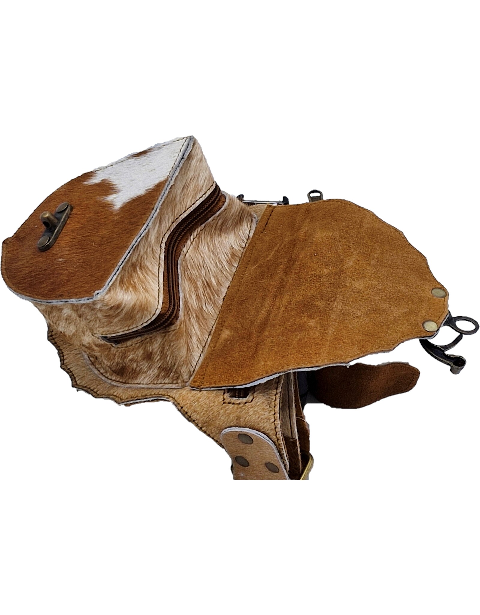 Trukado Leather Festival bags, waist bags and belt bags - Cowhide Waist bag with Vintage Hook brown/cream/white