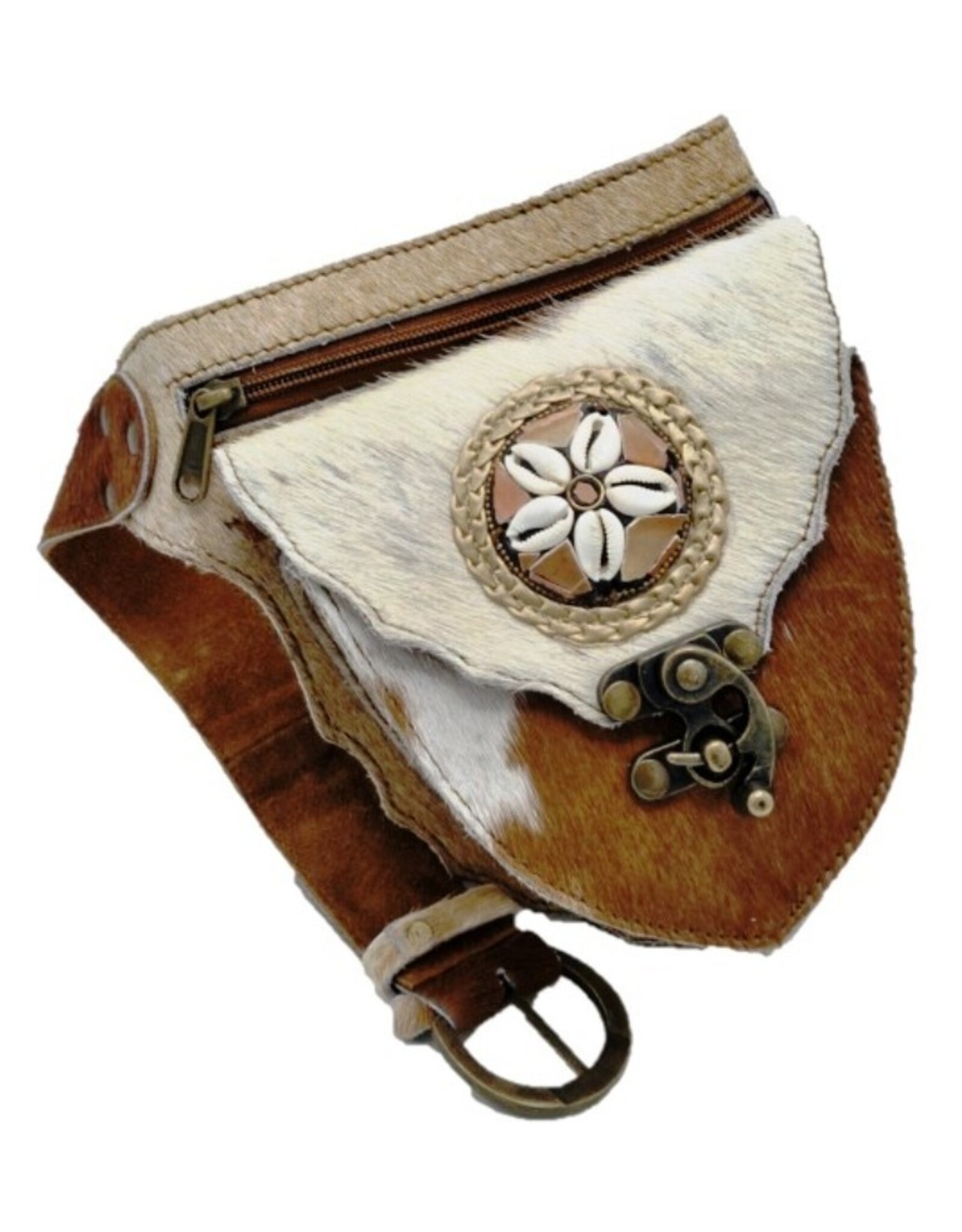Trukado Leather Festival bags, waist bags and belt bags - Cowhide Waist bag with Vintage Hook brown/cream/white