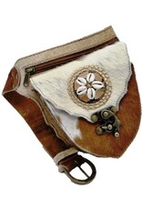 Trukado Leren Festivaltasjes, heuptassen en riemtassen -  Koeienhuid Heuptas  met Vintage Haakje bruin/creme/wit