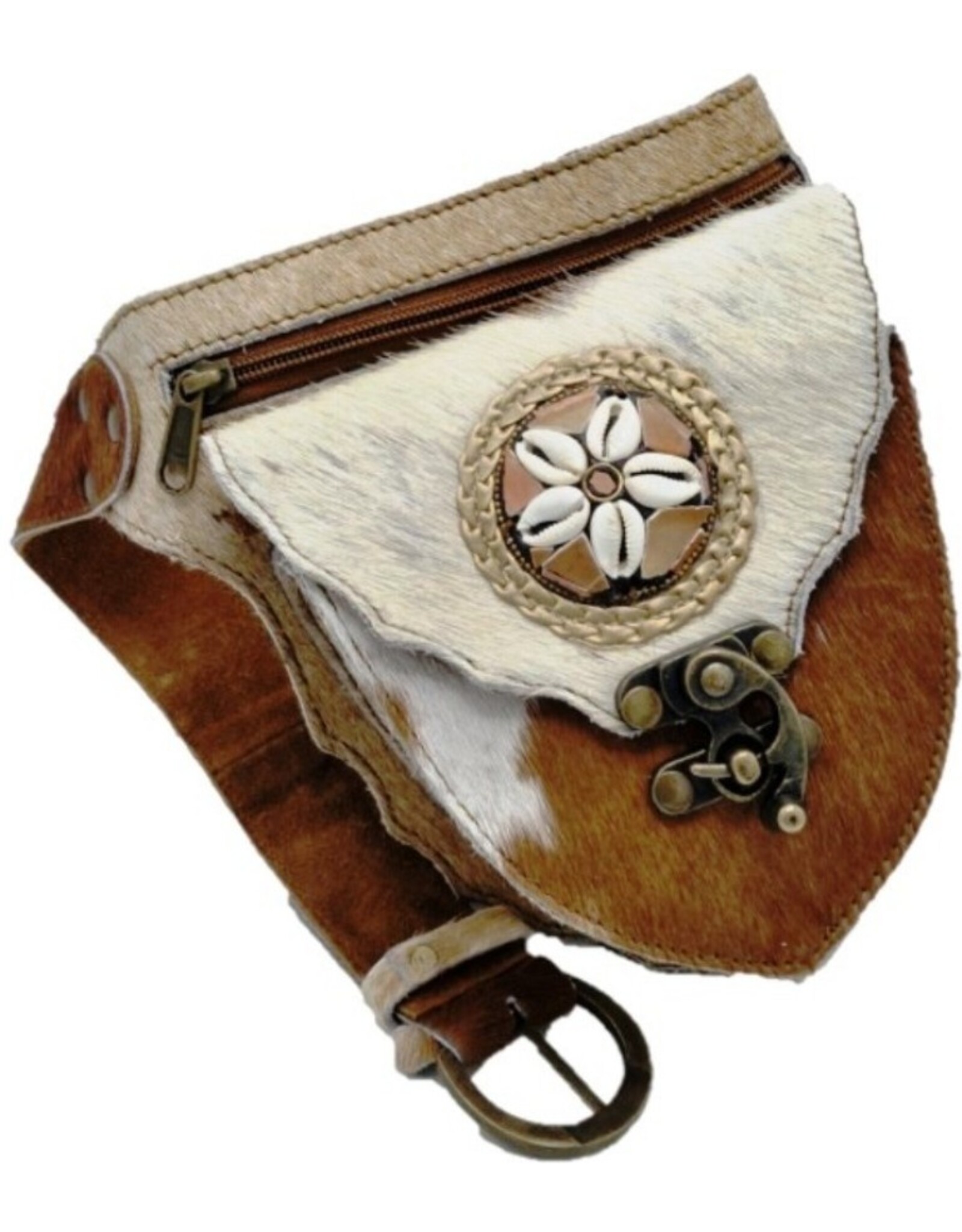 Trukado Leather Festival bags, waist bags and belt bags - Cowhide Waist bag with Vintage Hook brown/cream/white