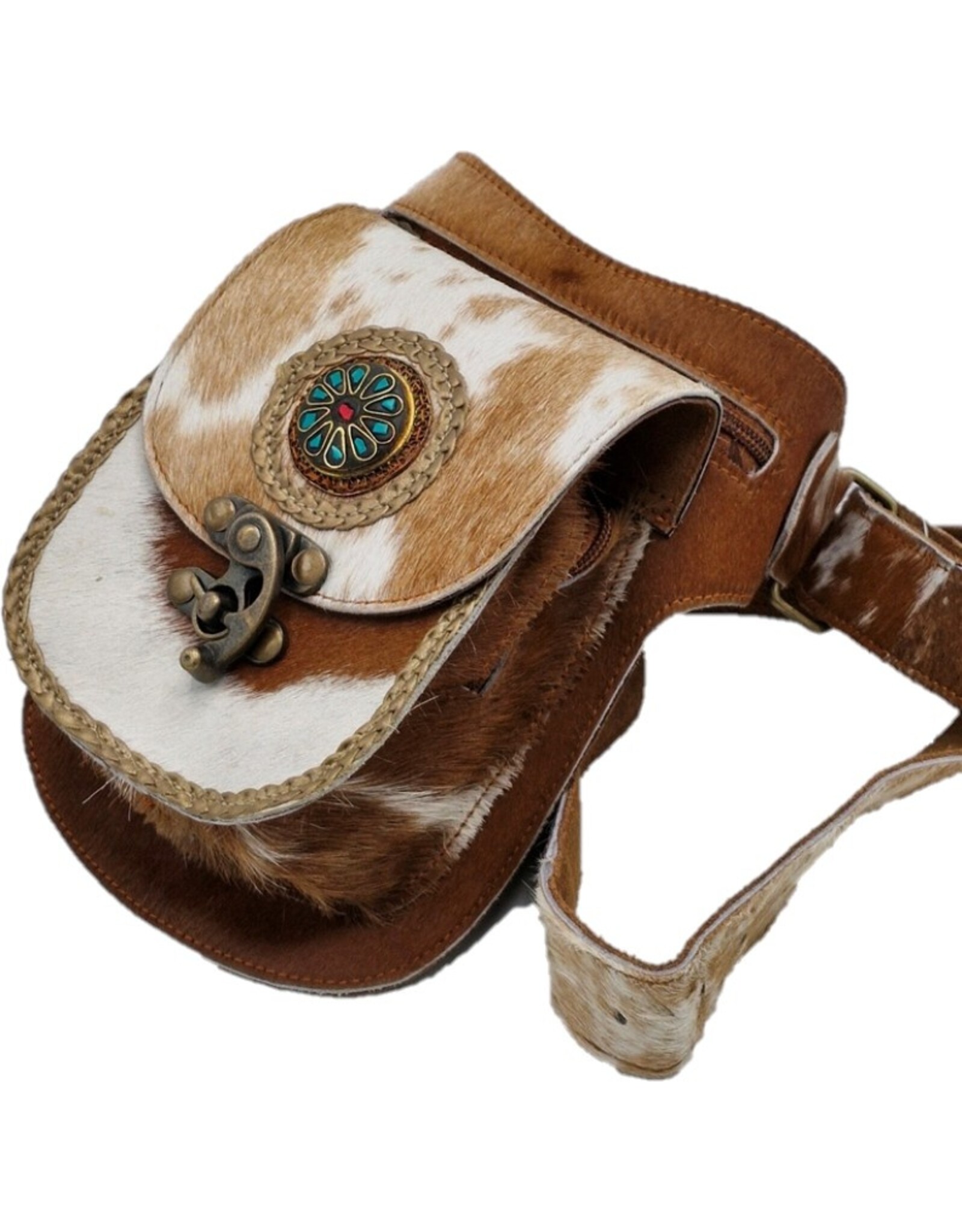 Trukado Leather bags - Cowhide waistbag with hook Ibiza - Festival bag Cowhide