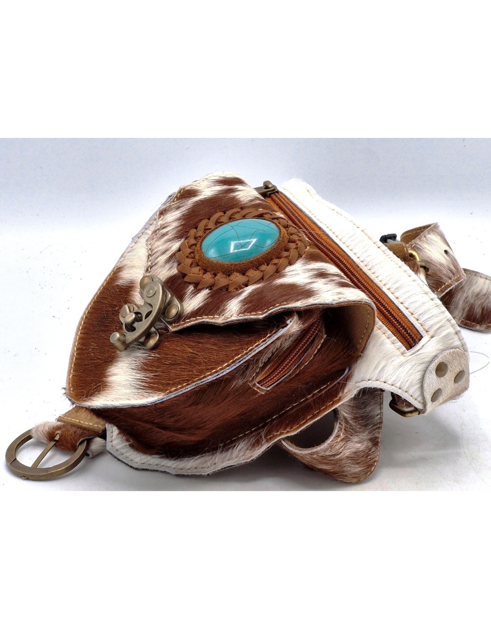 Trukado Leather Festival bags, waist bags and belt bags - Cowhide waist bag with hook and Turquoise stone Ibiza Style