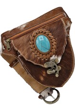 Trukado Leather Festival bags, waist bags and belt bags -   Cowhide waist bag with hook and Turquoise Stone Ibiza Style