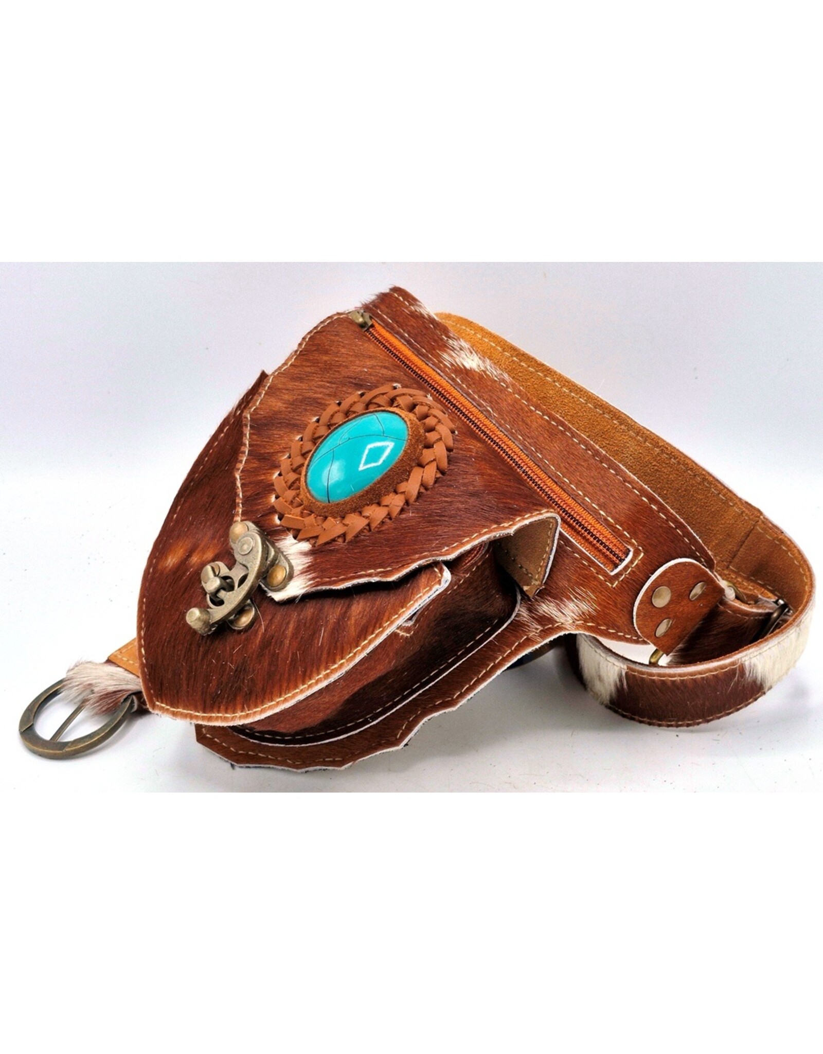 Trukado Leather Festival bags, waist bags and belt bags -   Cowhide waist bag with hook and Turquoise Stone Ibiza Style