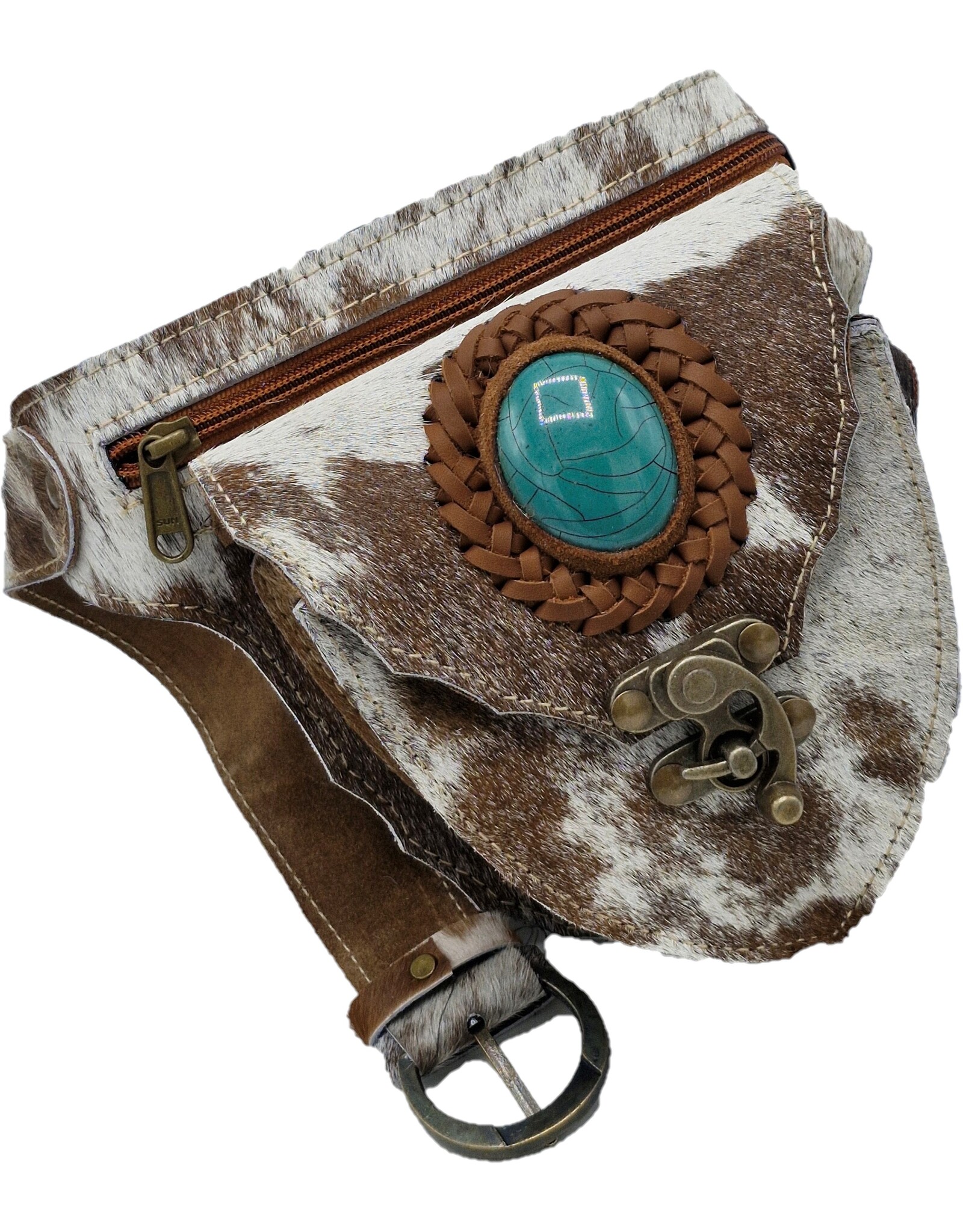Trukado Leather Festival bags, waist bags and belt bags - Cowhide waist bag with turquoise stone Ibiza Style