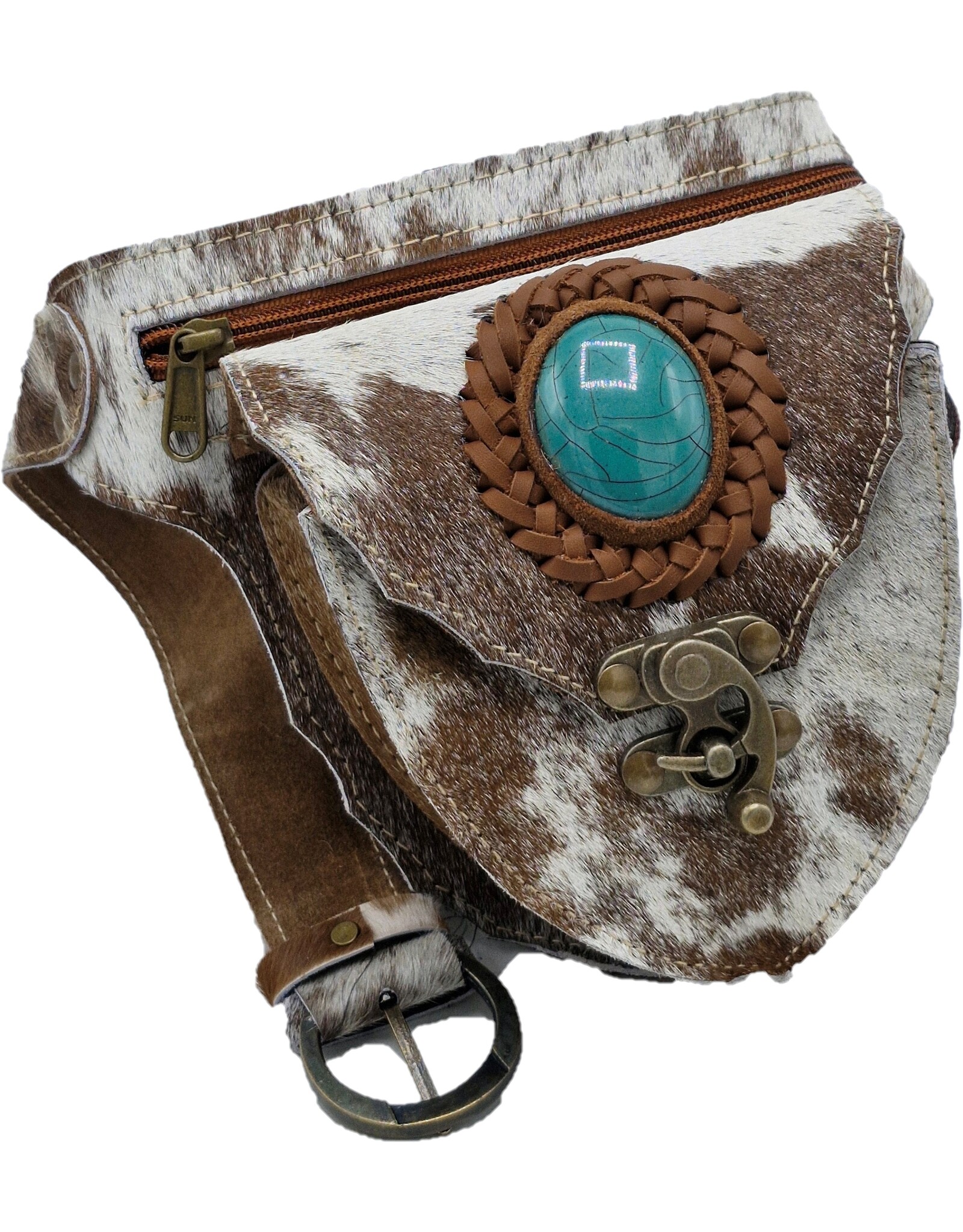 Trukado Leather Festival bags, waist bags and belt bags - Cowhide waist bag with turquoise stone Ibiza Style