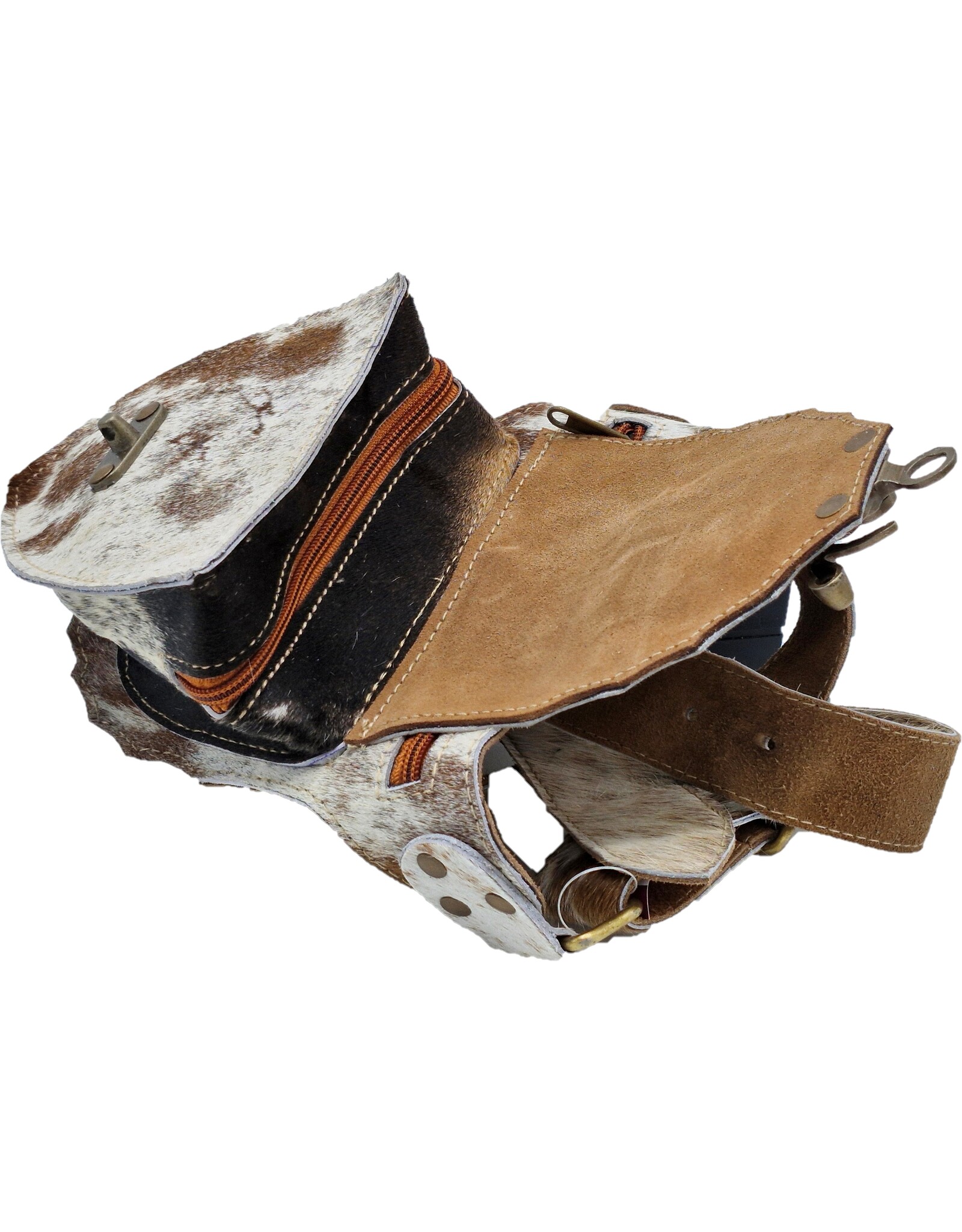 Trukado Leren Festivaltasjes, heuptassen en riemtassen - Koeienhuid heuptas met turquoise steen Ibiza Stijl