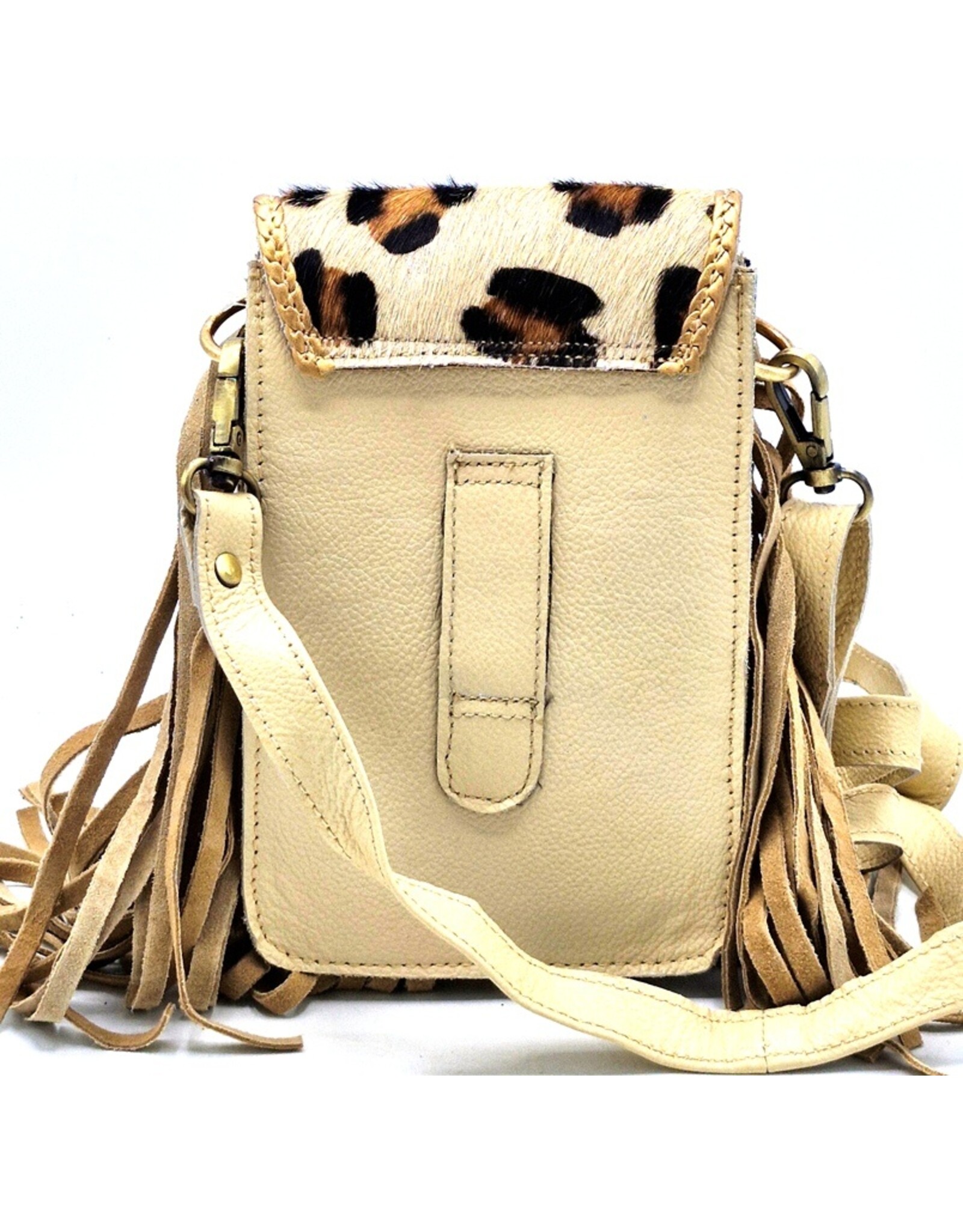 Banned Leather Festival bags, waist bags and belt bags - Cowhide Phone bag with Fringes and Vintage Hook