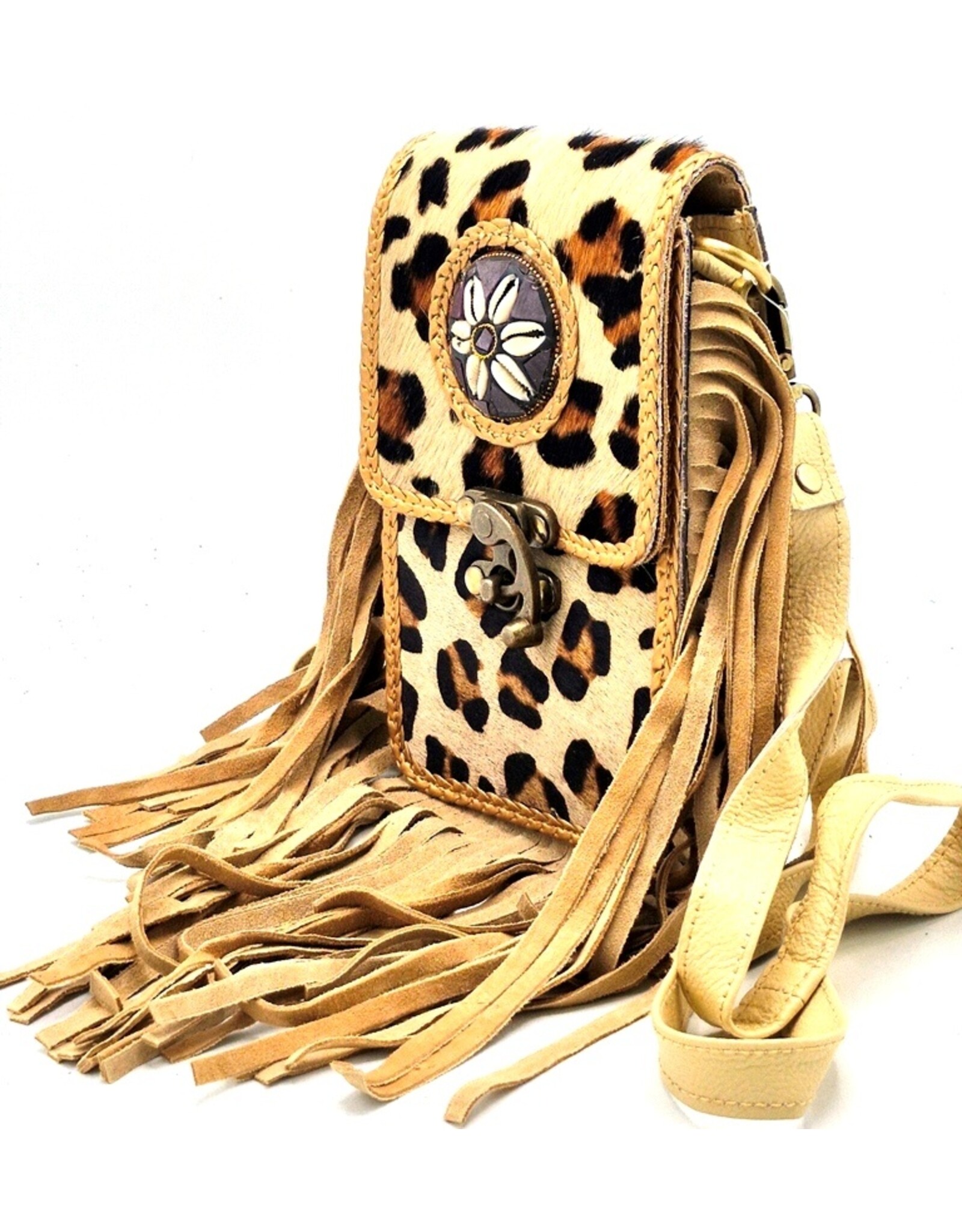 Banned Leather Festival bags, waist bags and belt bags - Cowhide Phone bag with Fringes and Vintage Hook