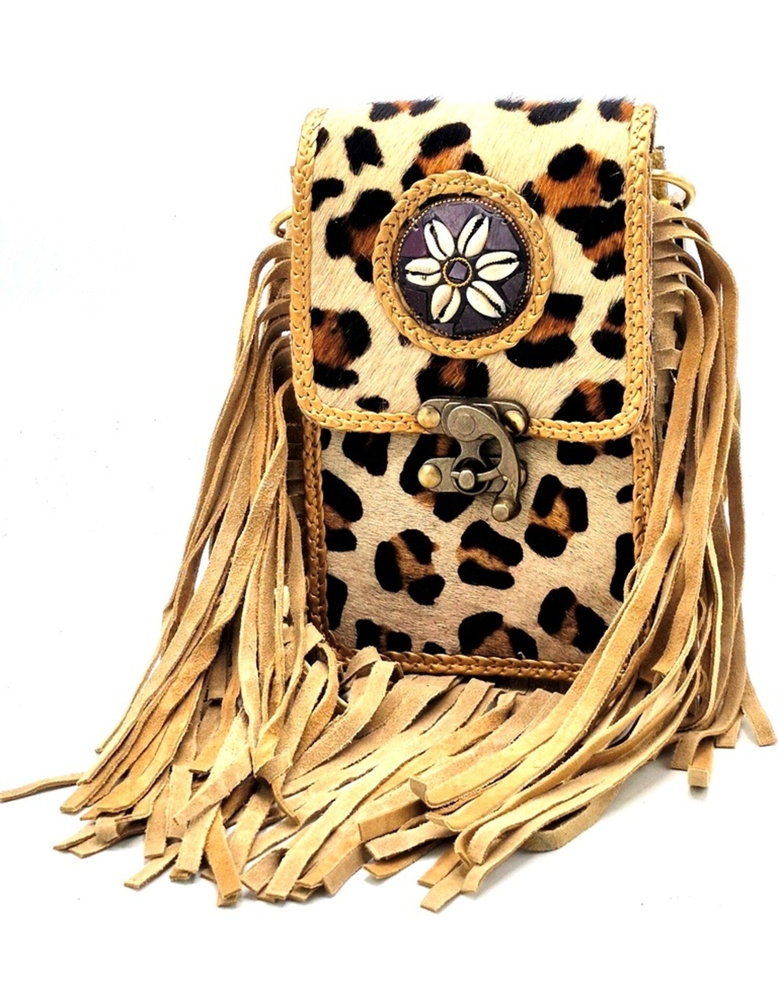Banned Leren Festivaltasjes, heuptassen en riemtassen - Koeienhuid Telefoontasje met franjes  en Vintage Haakje