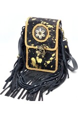 Trukado Small leather bags, cluches and more - Leather Phone Bag with Round Ornament black Ibiza Style