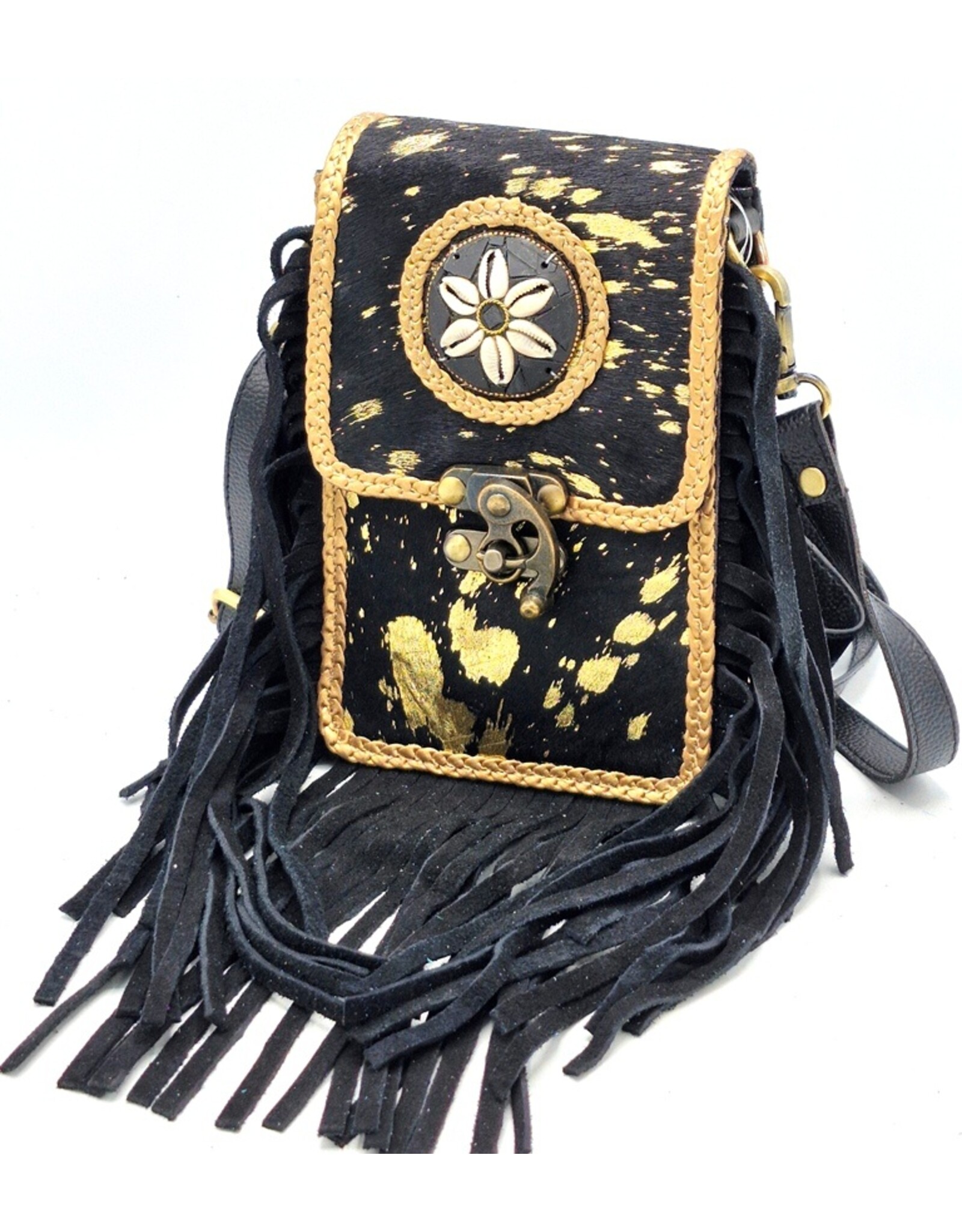Trukado Small leather bags, cluches and more - Leather Phone Bag with Round Ornament black Ibiza Style