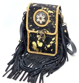 Trukado Leather Phone Bag with Round Ornament black Ibiza Style