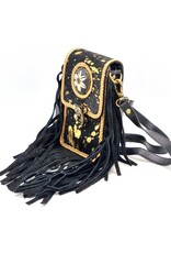 Trukado Small leather bags, cluches and more - Leather Phone Bag with Round Ornament black Ibiza Style