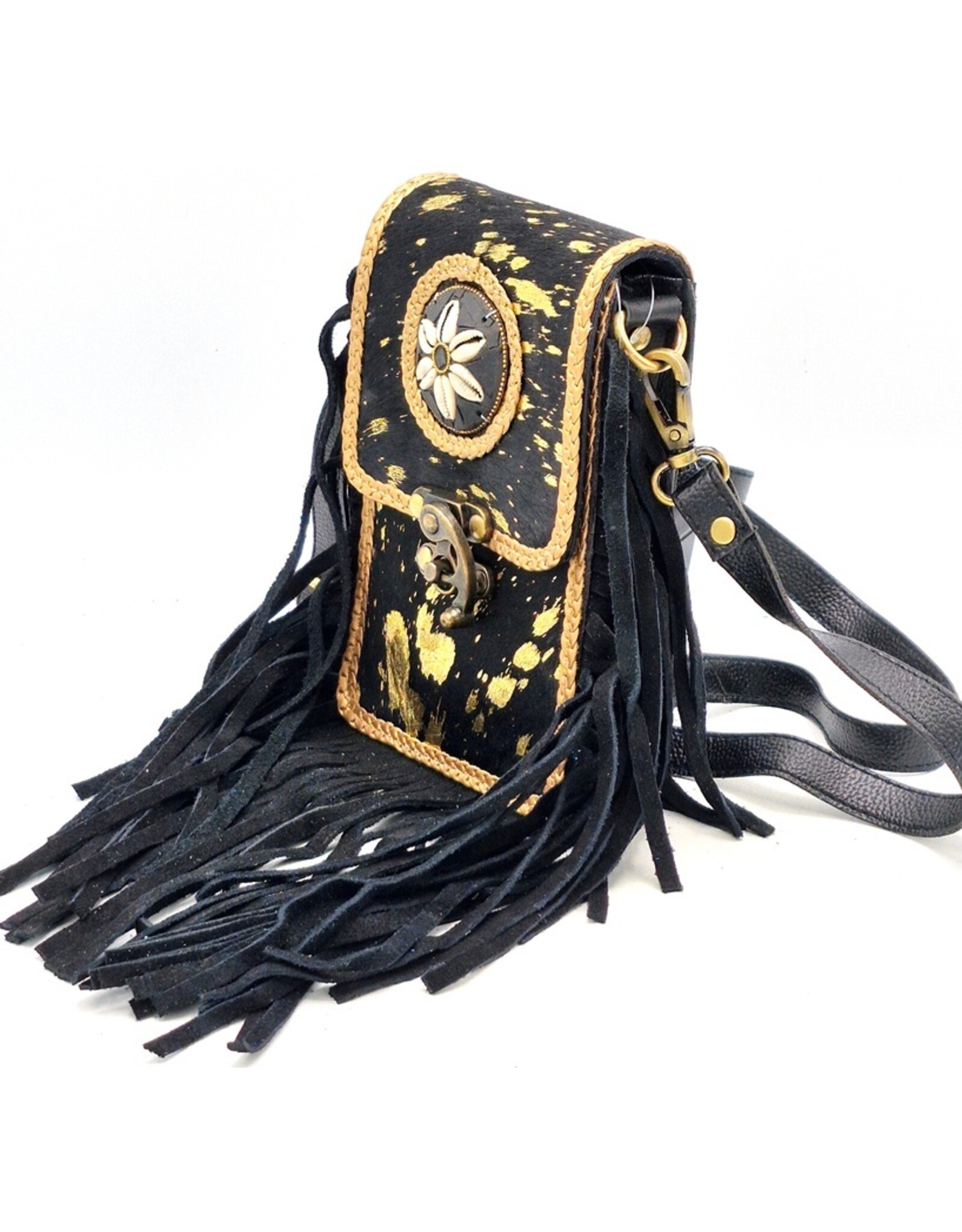 Trukado Small leather bags, cluches and more - Leather Phone Bag with Round Ornament black Ibiza Style