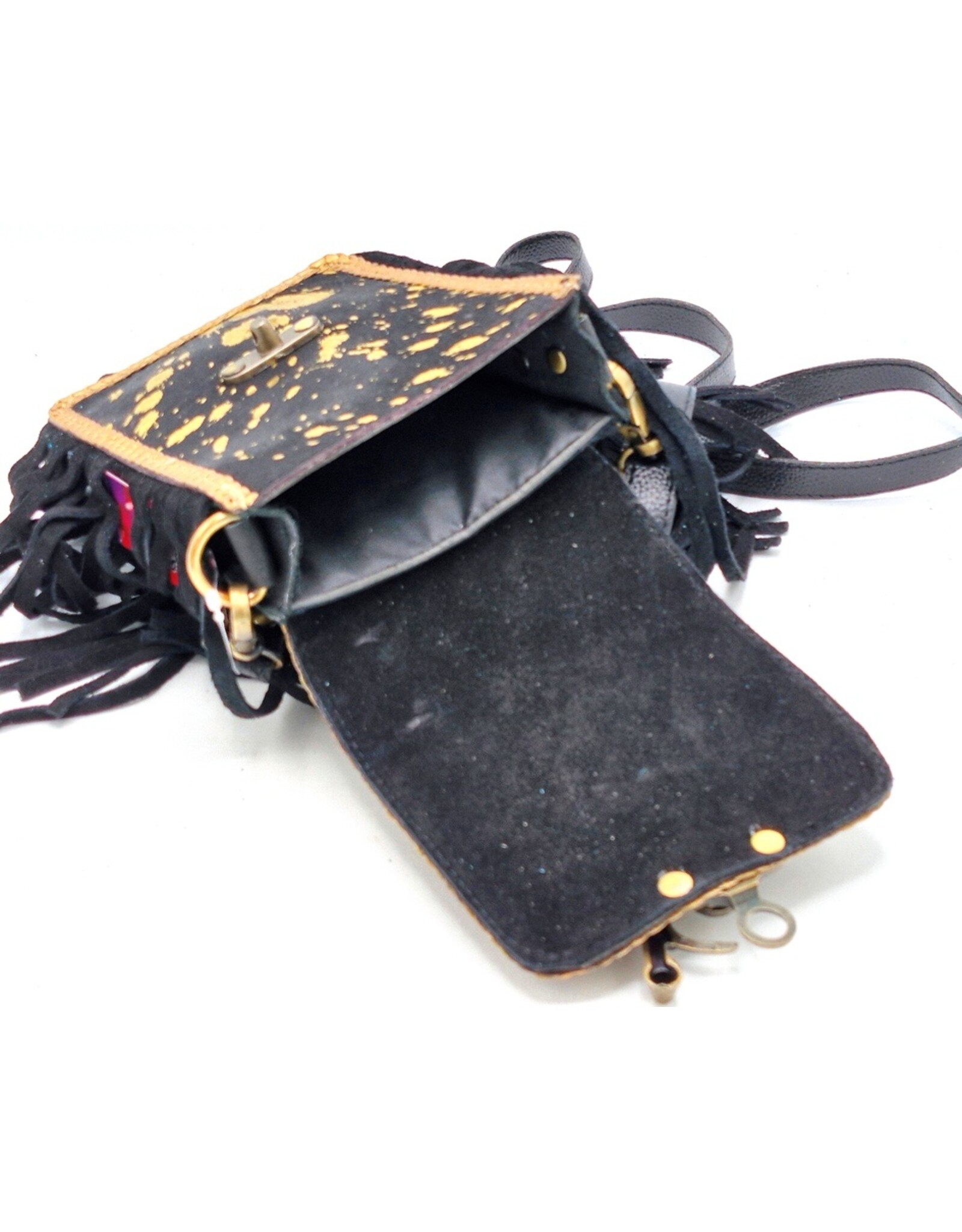 Trukado Small leather bags, cluches and more - Leather Phone Bag with Round Ornament black Ibiza Style