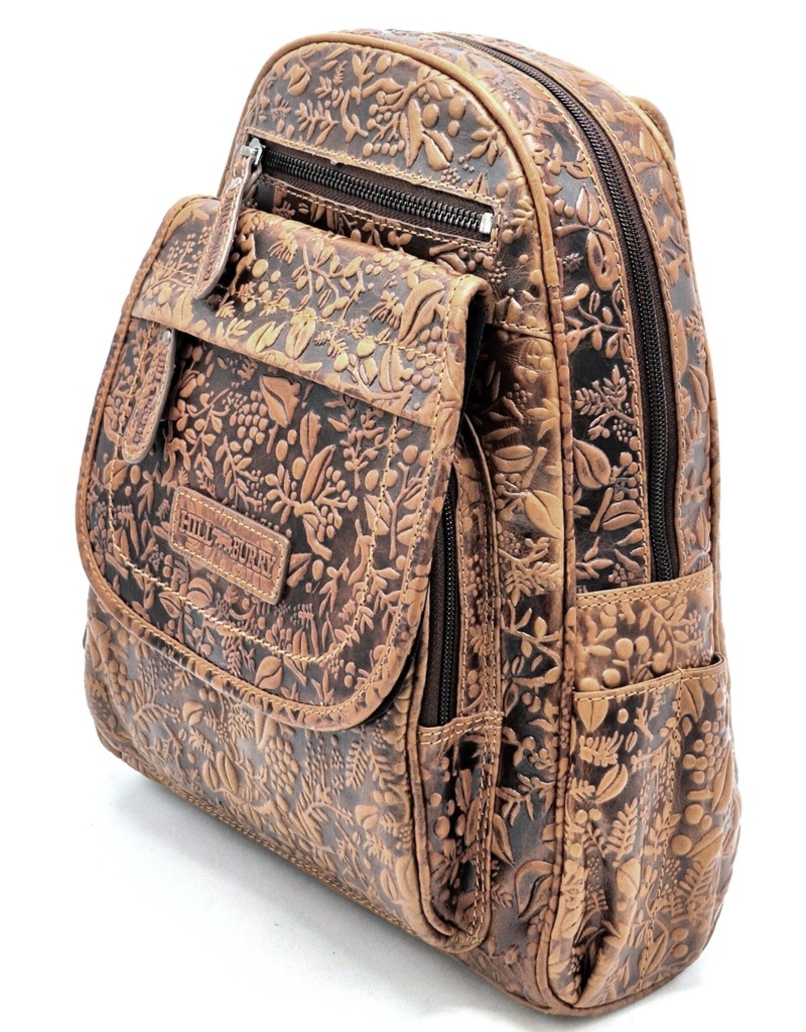 HillBurry Leren rugzakken Leren shoppers - HillBurry HillBurry Leren Rugzak met Bladeren Reliëf