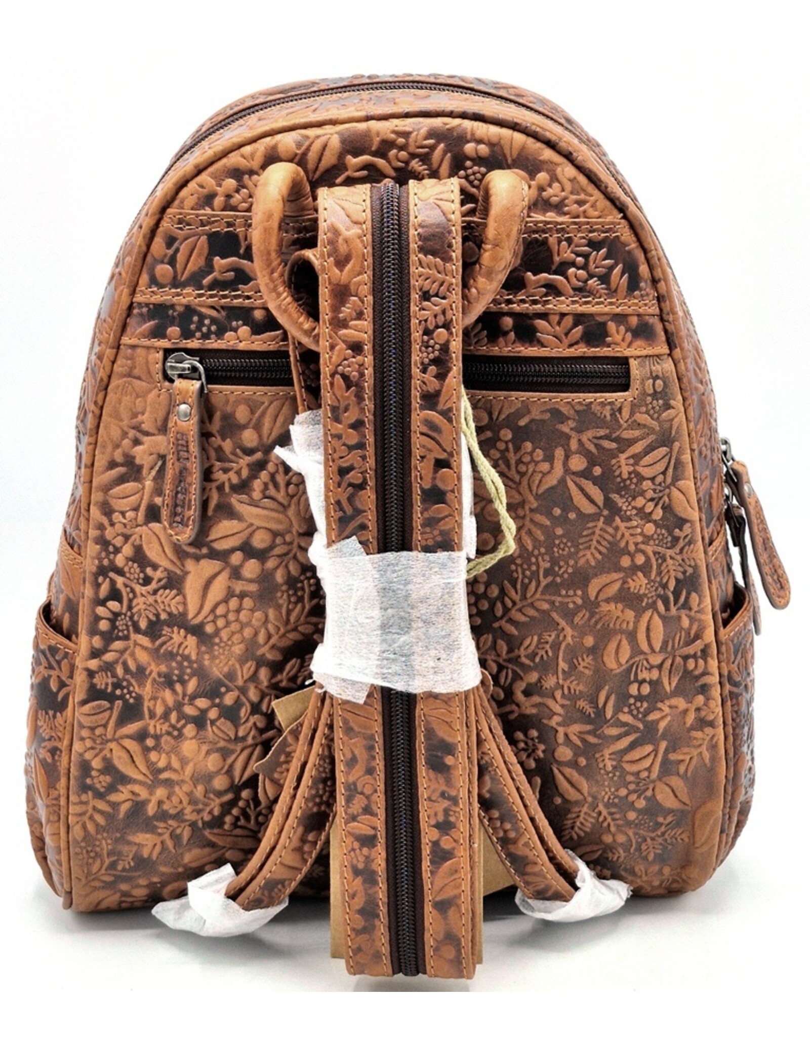 HillBurry Leren rugzakken Leren shoppers - HillBurry HillBurry Leren Rugzak met Bladeren Reliëf