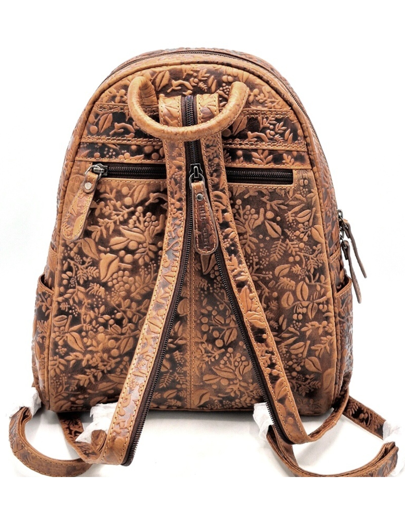 HillBurry Leren rugzakken Leren shoppers - HillBurry HillBurry Leren Rugzak met Bladeren Reliëf