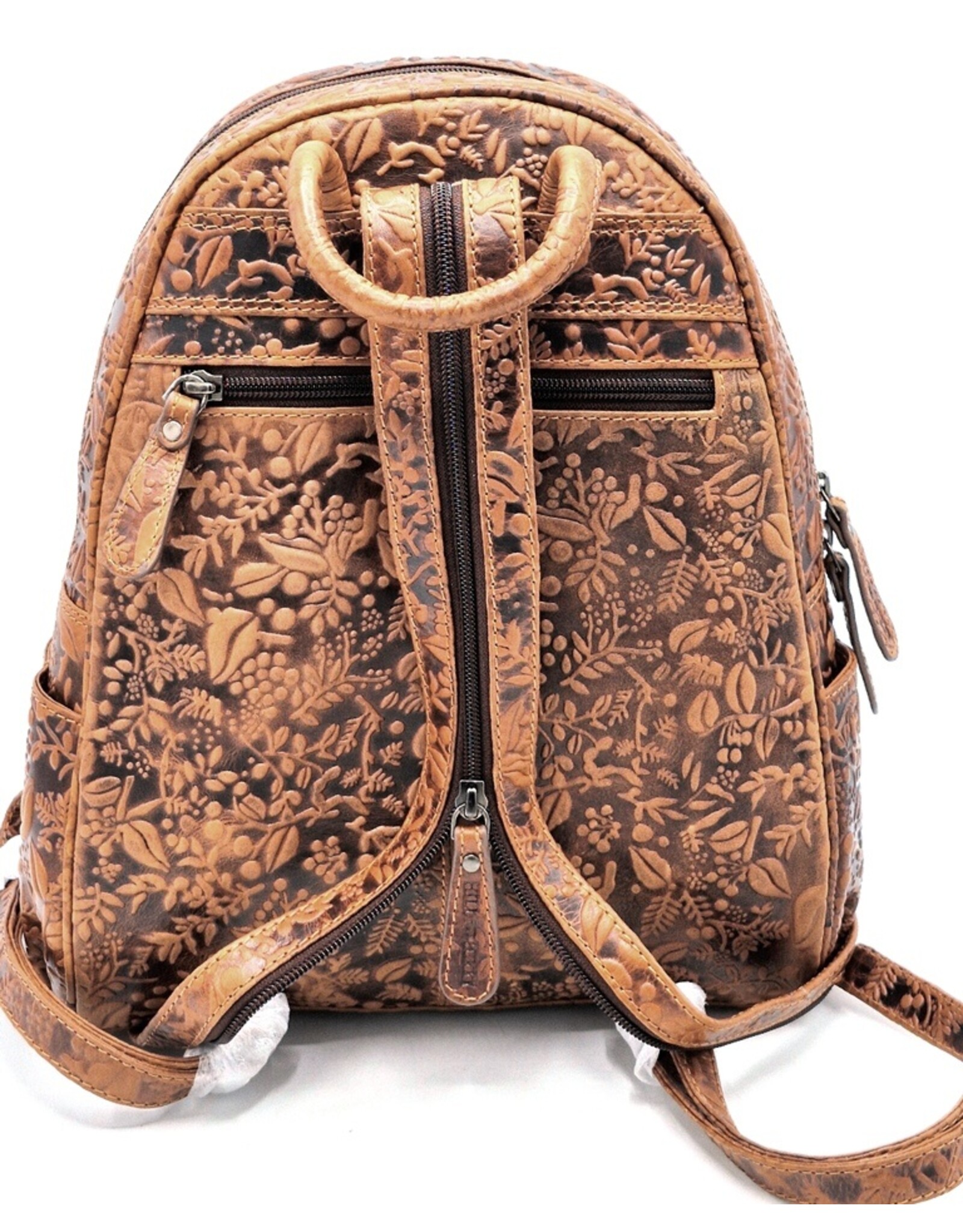 HillBurry Leren rugzakken Leren shoppers - HillBurry HillBurry Leren Rugzak met Bladeren Reliëf