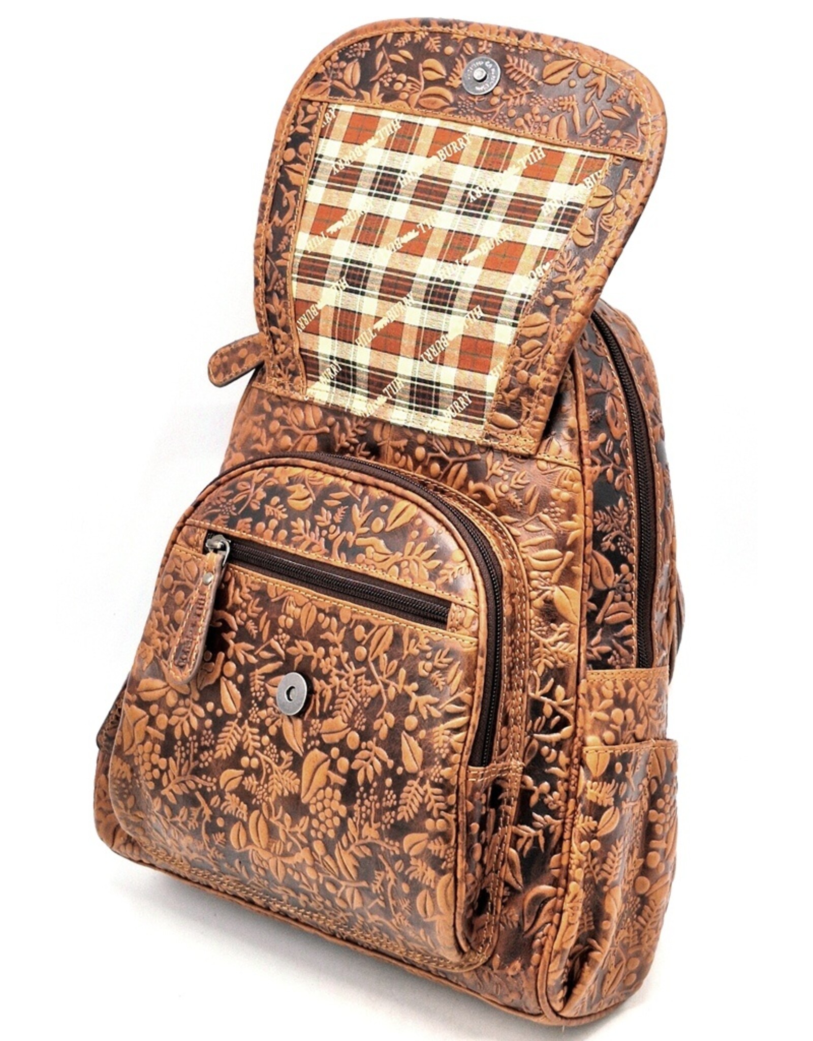 HillBurry Leren rugzakken Leren shoppers - HillBurry HillBurry Leren Rugzak met Bladeren Reliëf
