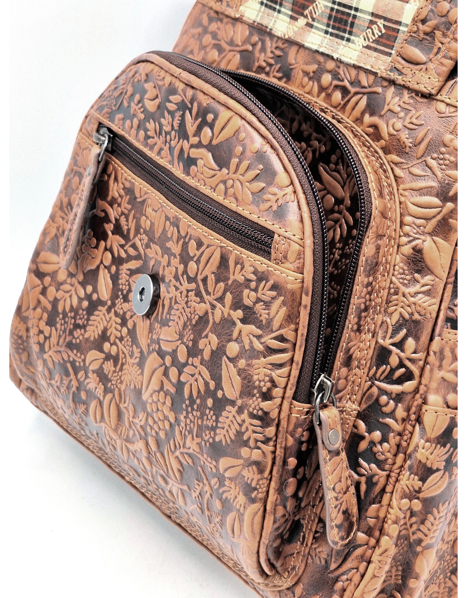 HillBurry Leren rugzakken Leren shoppers - HillBurry HillBurry Leren Rugzak met Bladeren Reliëf