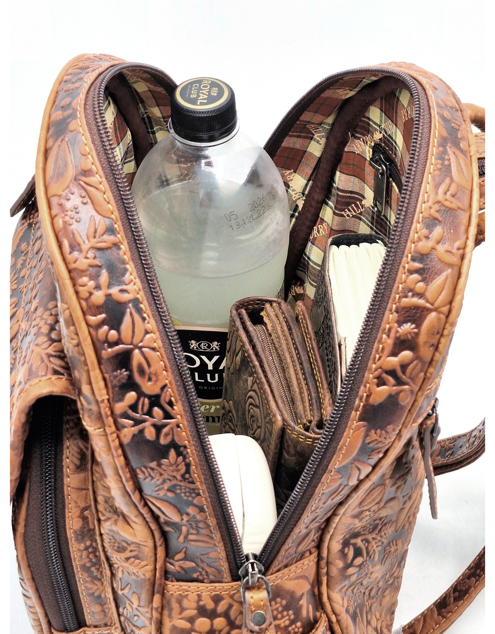 HillBurry Leren rugzakken Leren shoppers - HillBurry HillBurry Leren Rugzak met Bladeren Reliëf