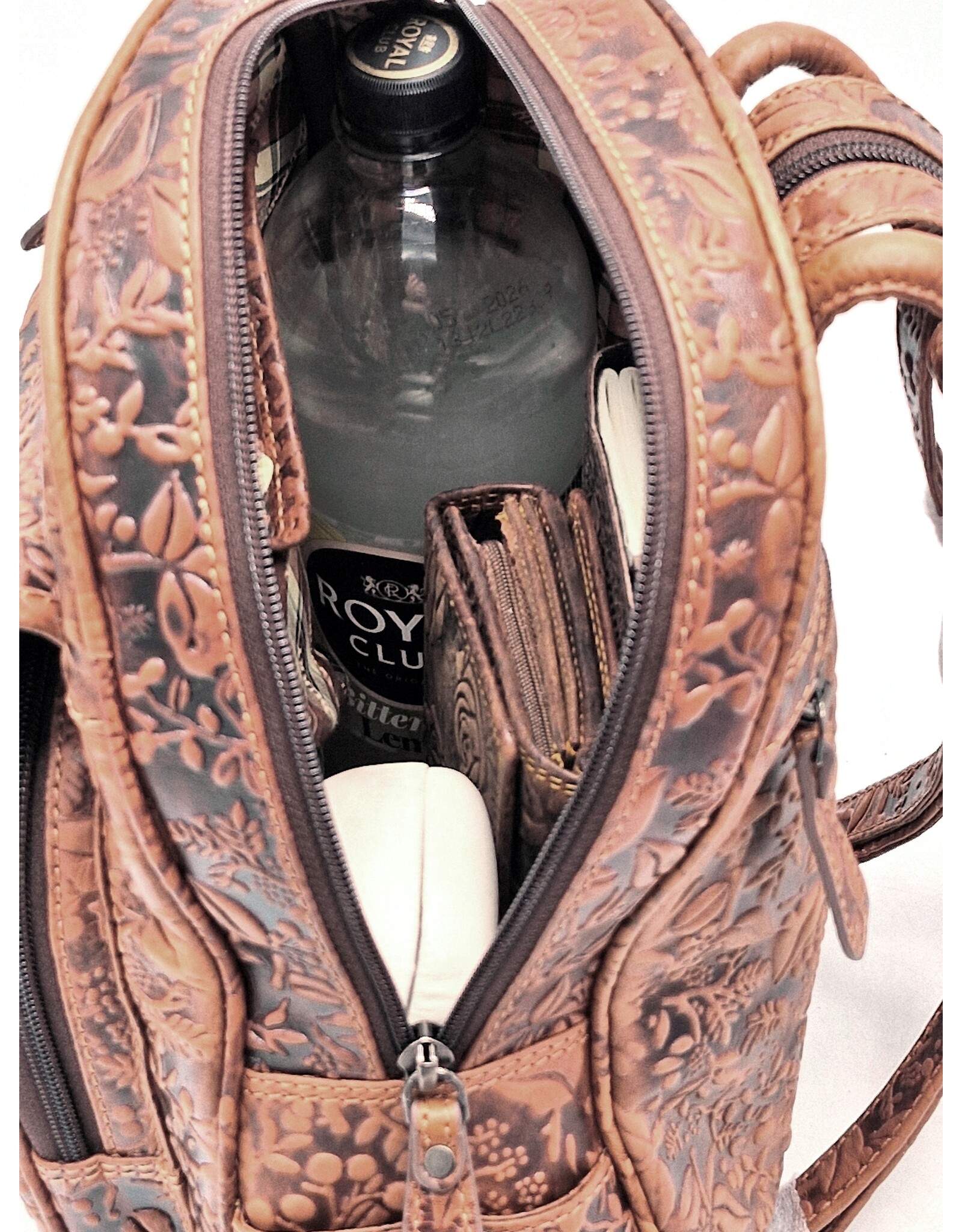 HillBurry Leren rugzakken Leren shoppers - HillBurry HillBurry Leren Rugzak met Bladeren Reliëf