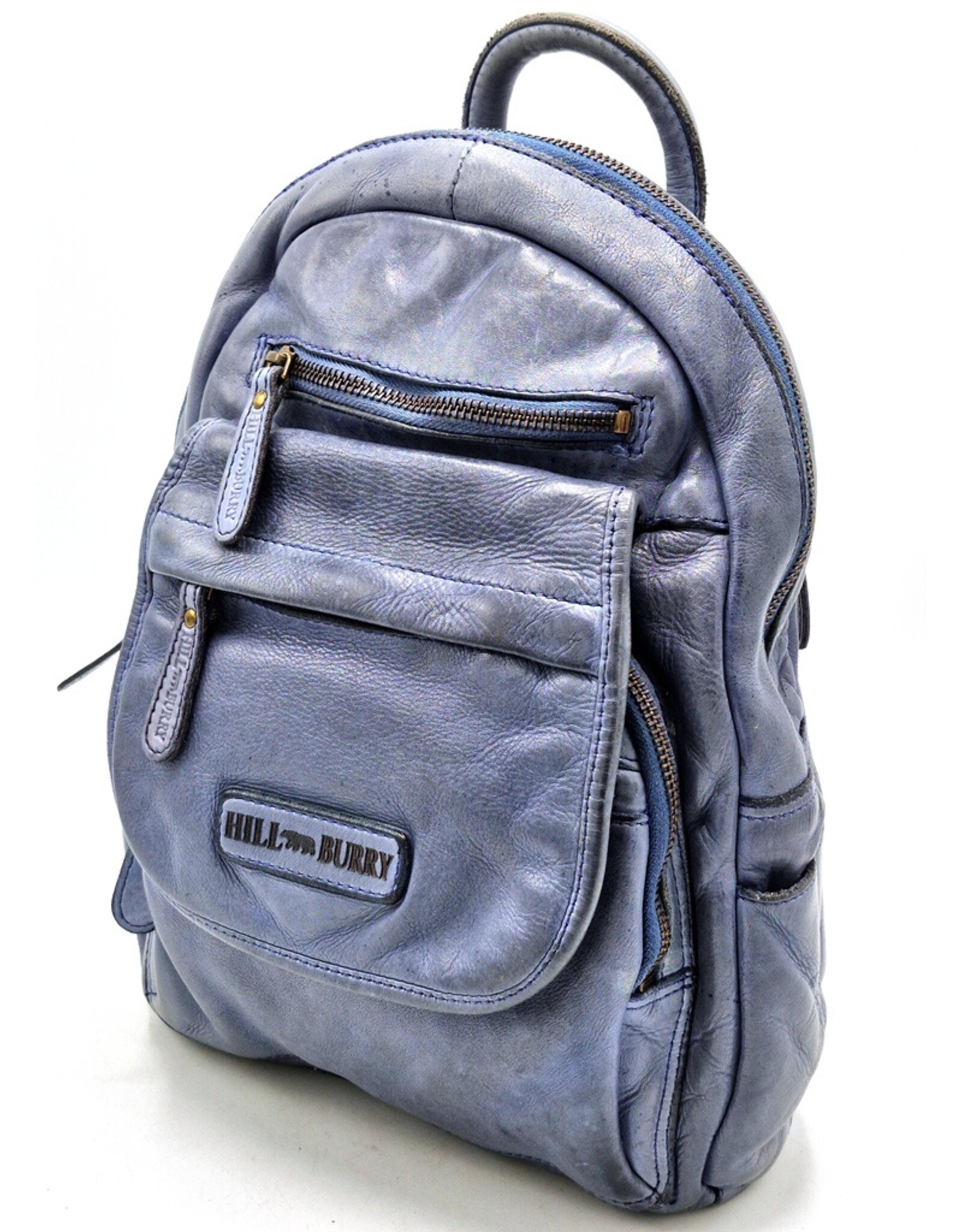 HillBurry Leren tassen - HillBurry rugzak Gewassen Buffelleer blauw
