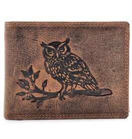 Leather Fox Leren Portemonnee met Uil (horizontaal)