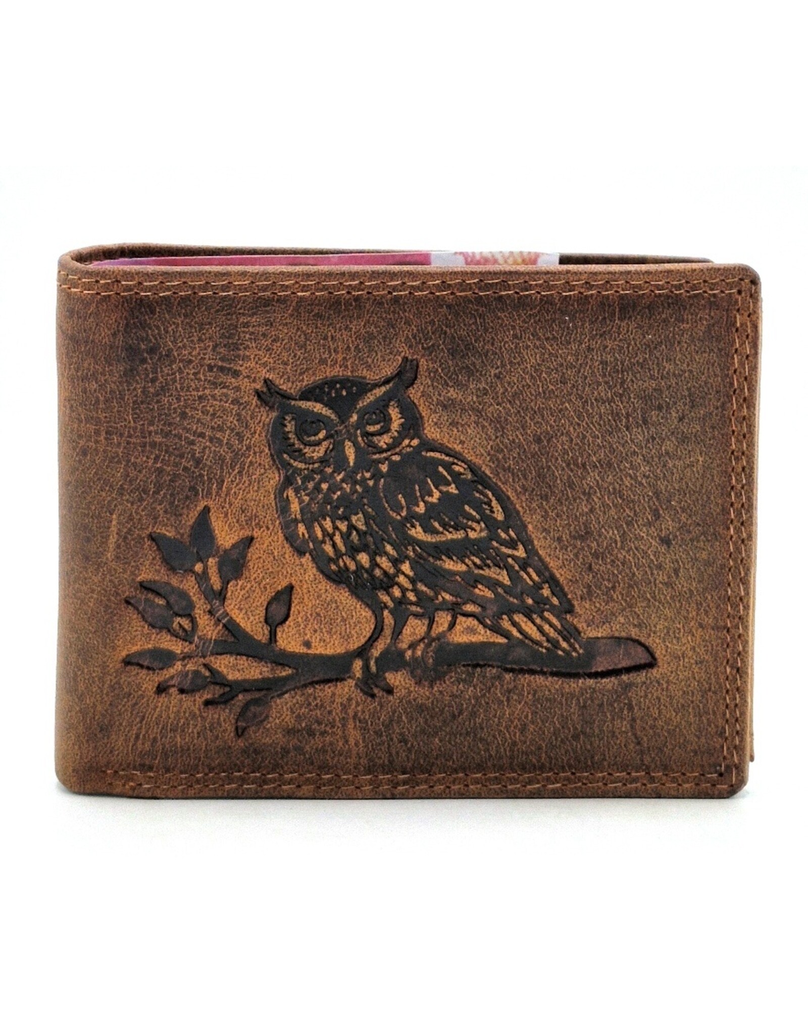 Leather Fox Leather Wallets - Leather Wallet with Owl (horizontal)