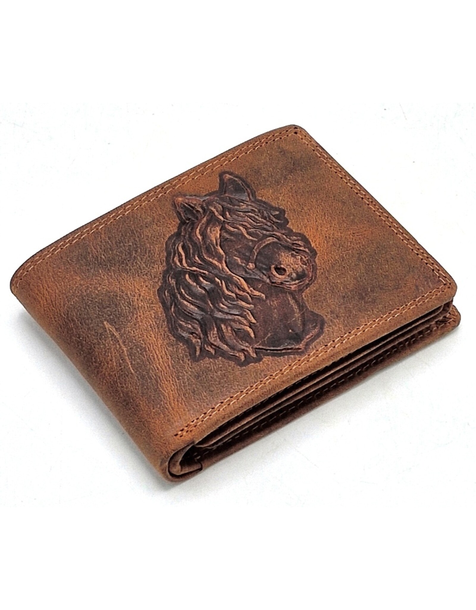 Hutmann Leren Portemonnees - Leren portemonnee met reliëf Paardenhoofd
