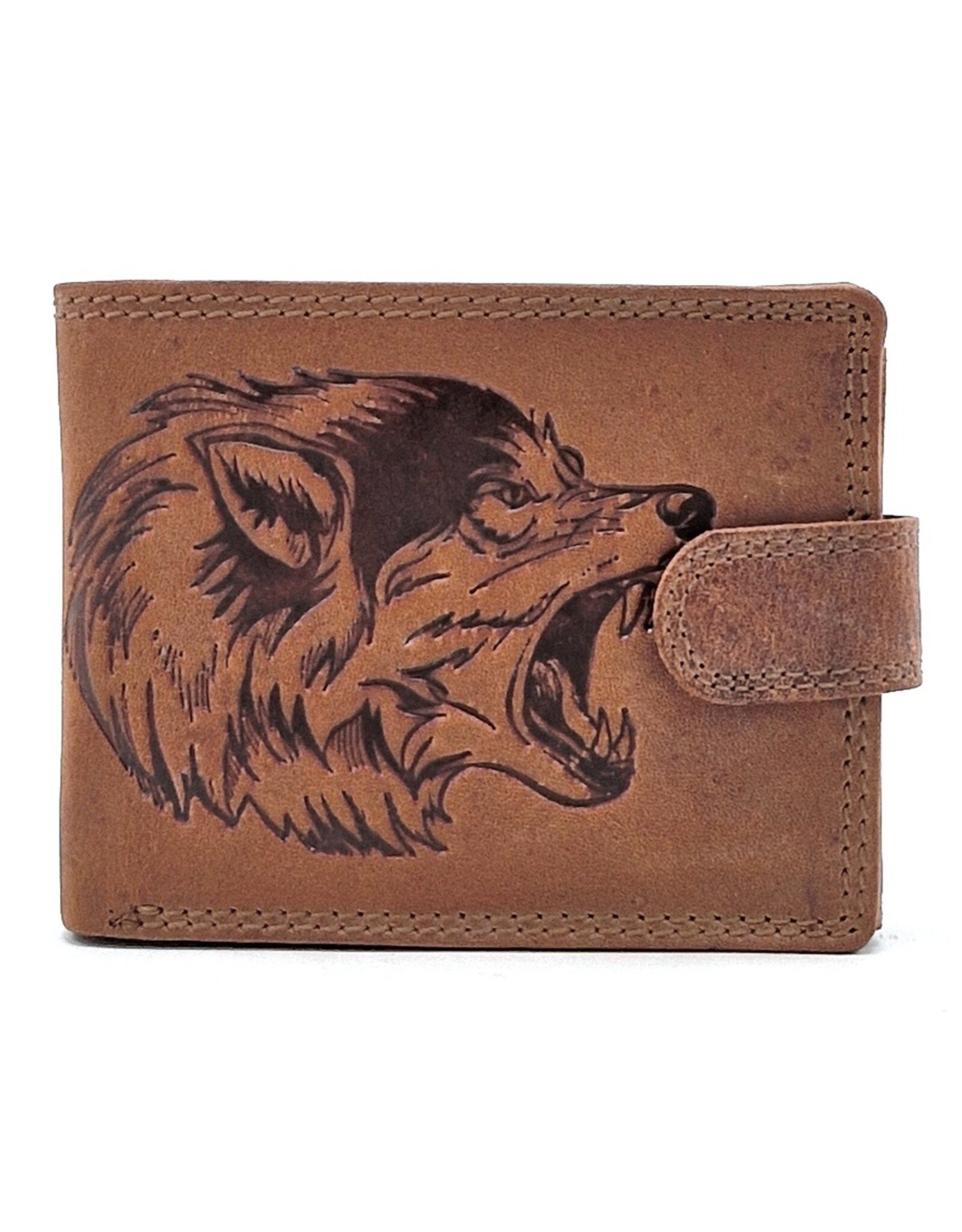 LW Leather Wallets - Leather Wallet with Wolf's Head