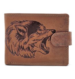 LW Leather Wallet with Wolf's Head
